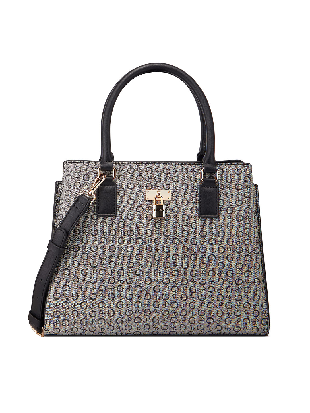 

GUESS Brand Logo Woven Design Structured Handheld Bag, Black
