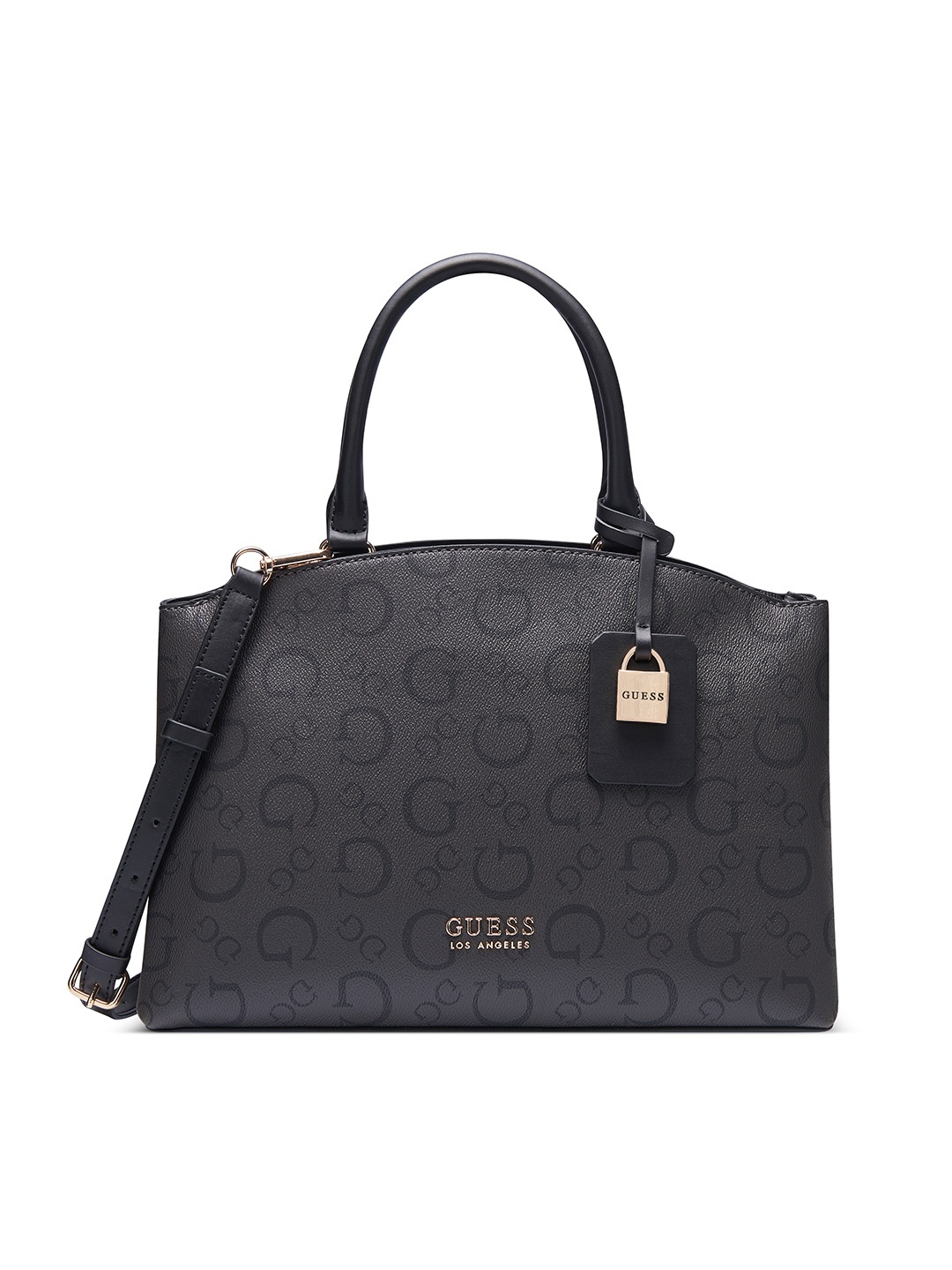 

GUESS Brand Logo Printed Structured Handheld Bag, Black