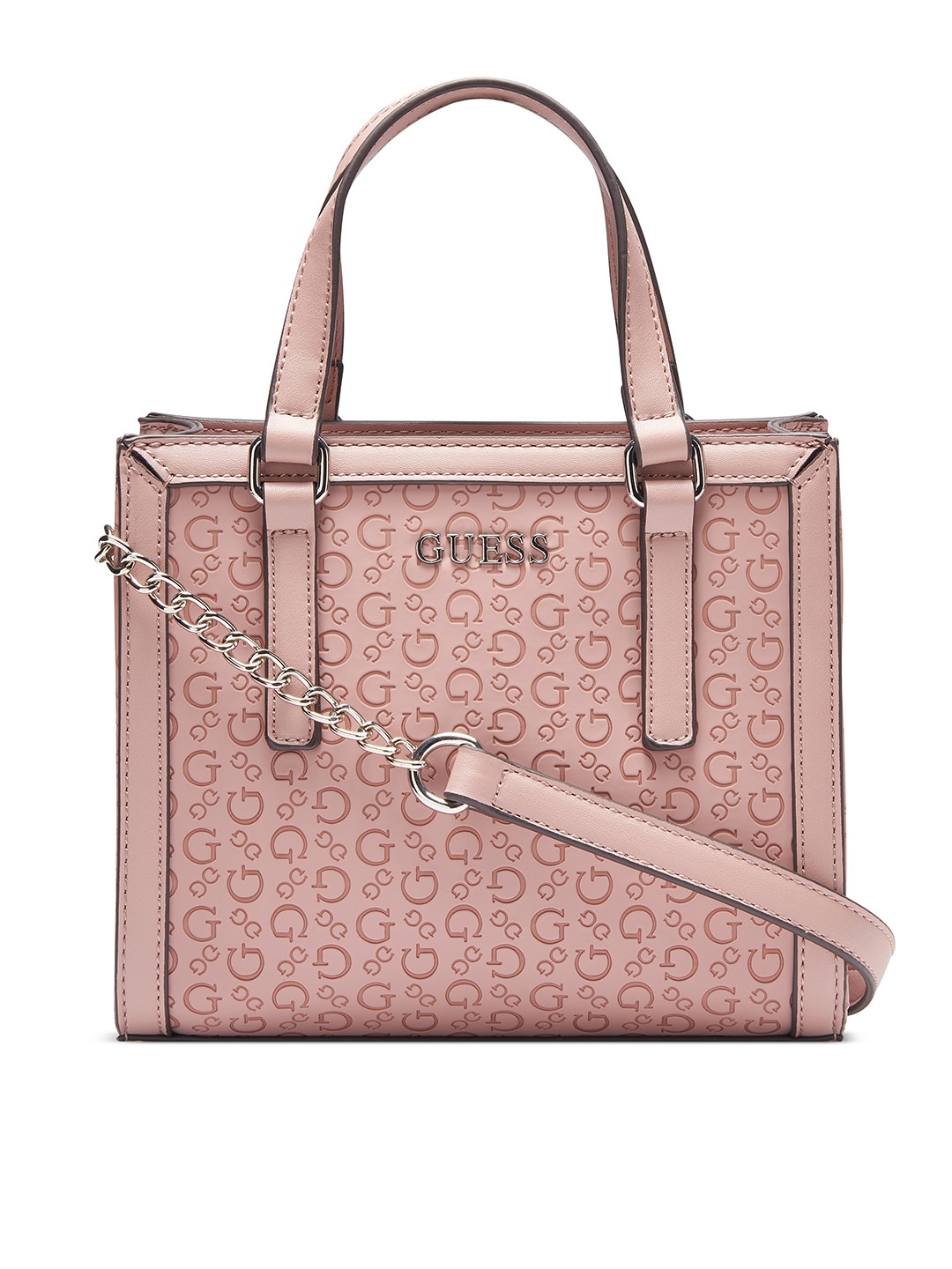 

GUESS Brand Logo Textured Structured Handheld Bag, Pink