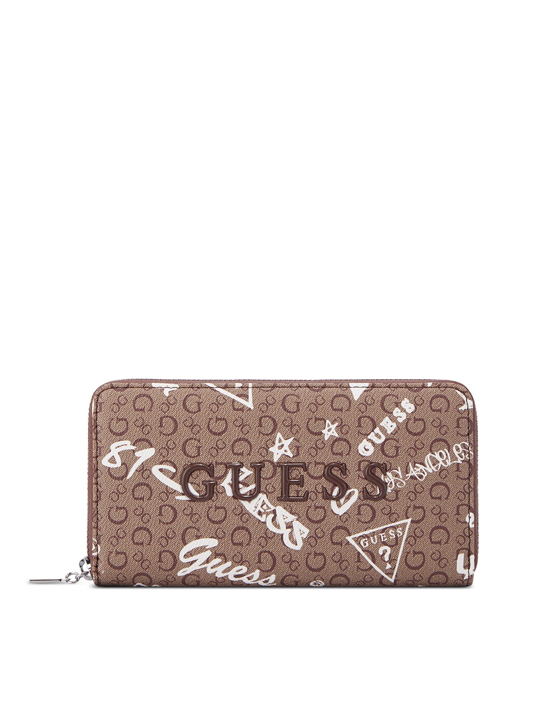 

GUESS Women Brand Logo Printed Zip Around Wallet, Brown