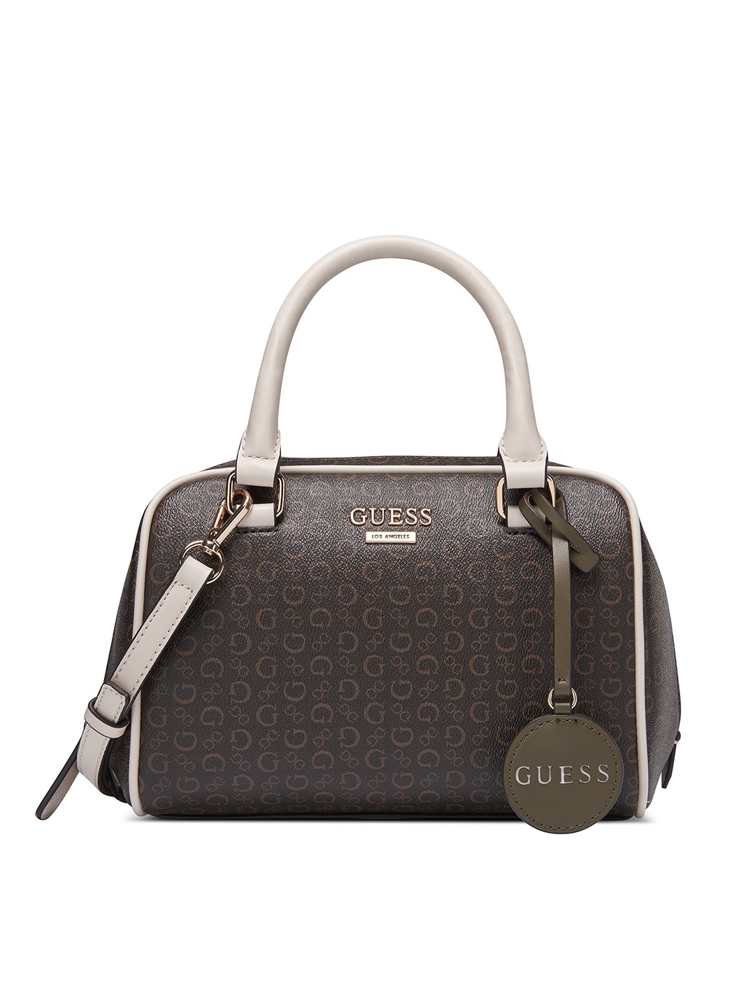 

GUESS Brand Logo Printed PU Structured Handheld Bag, Brown