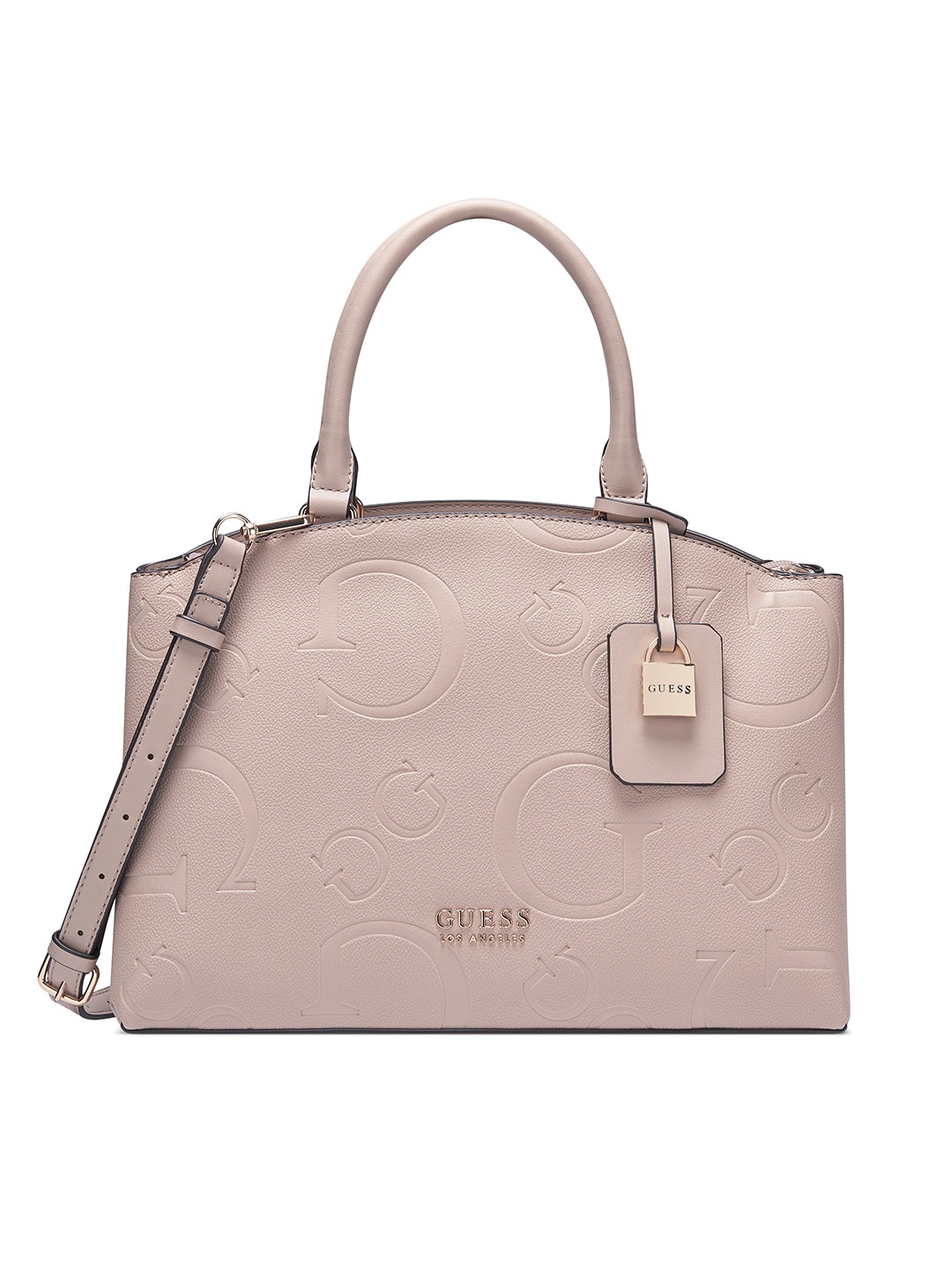 

GUESS Brand Logo Textured Structured Handheld Bag, Nude