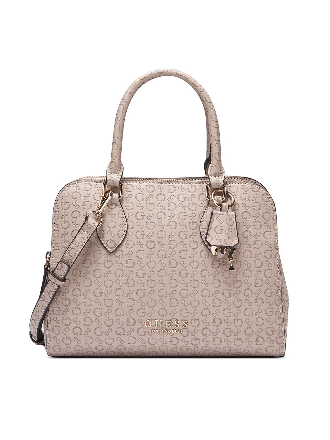 

GUESS Brand Logo Printed Structured Satchel, Grey