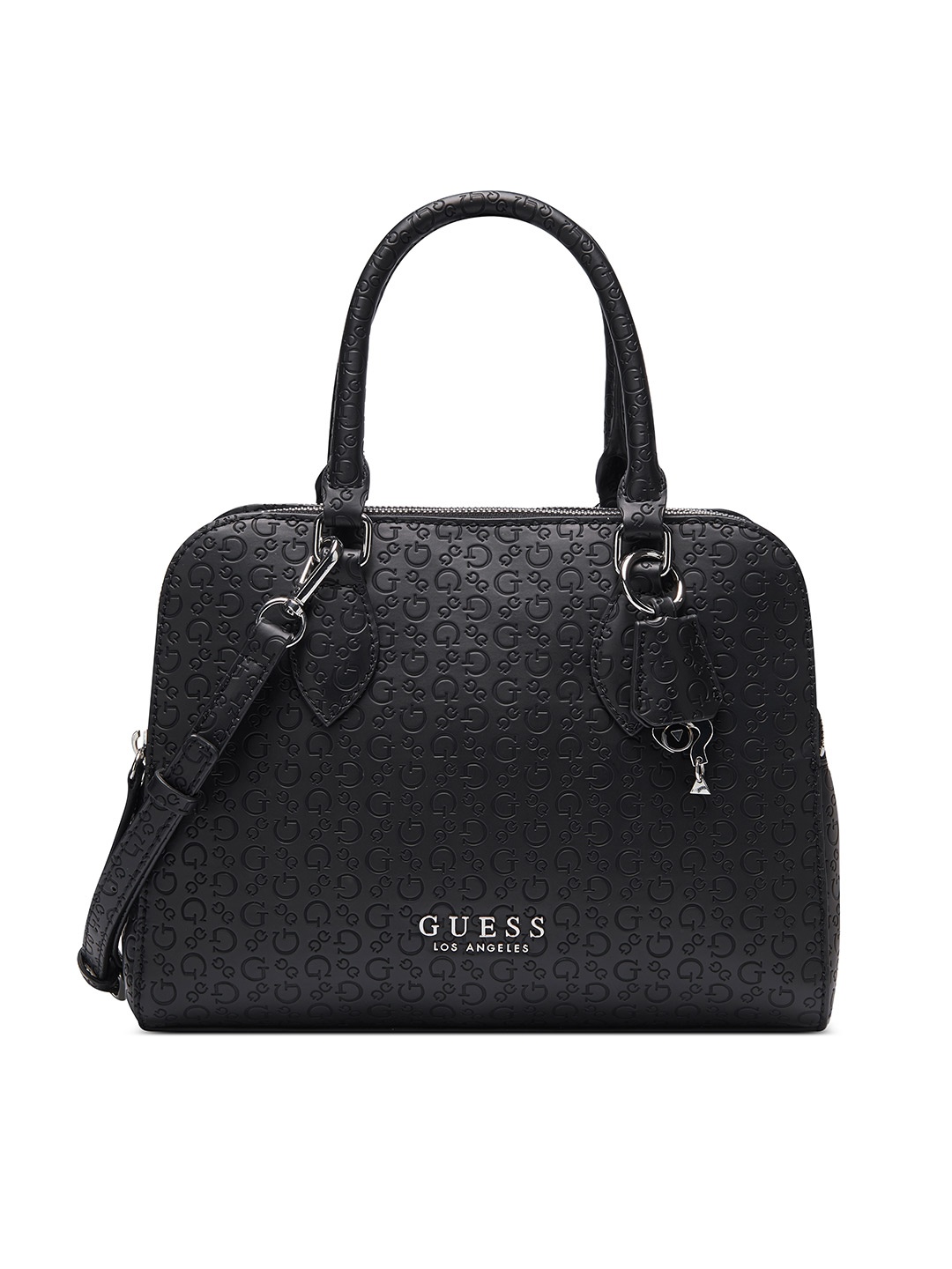 

GUESS Brand Logo Textured Structured Handheld Bag, Black