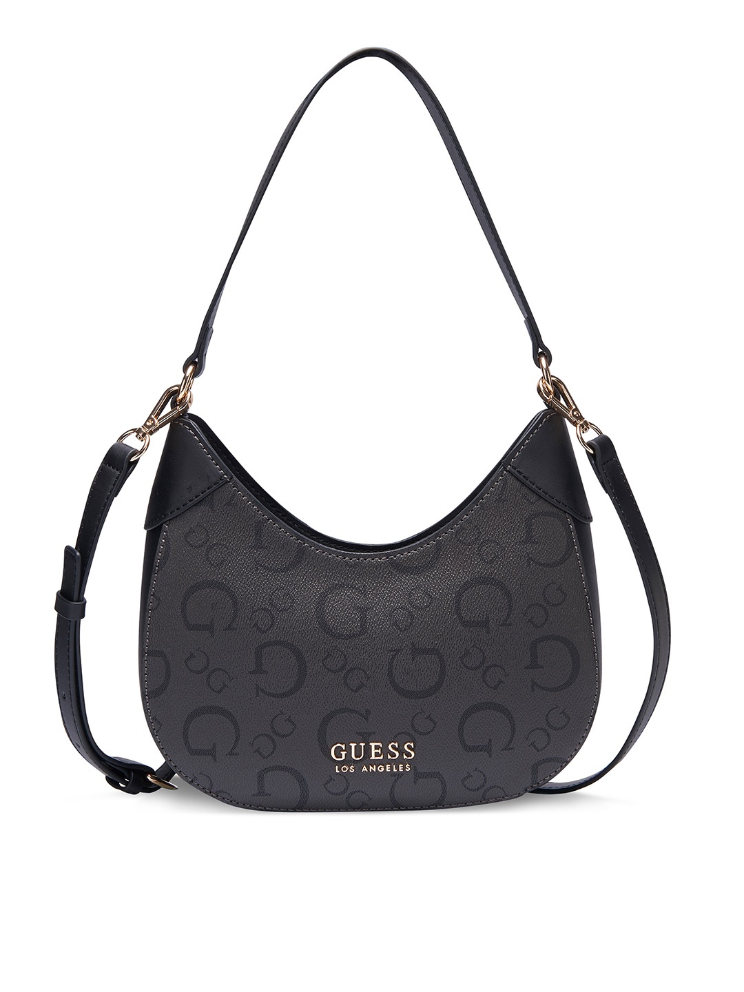 

GUESS Brand Logo Printed Structured Baguette Bag, Charcoal