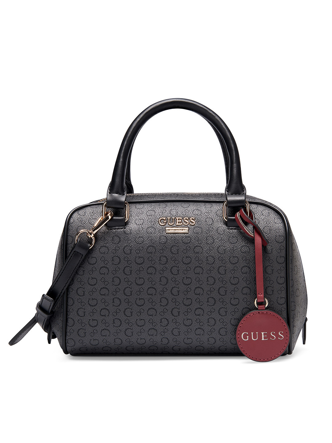 

GUESS Brand Logo Printed Bowling Handheld Bag, Black