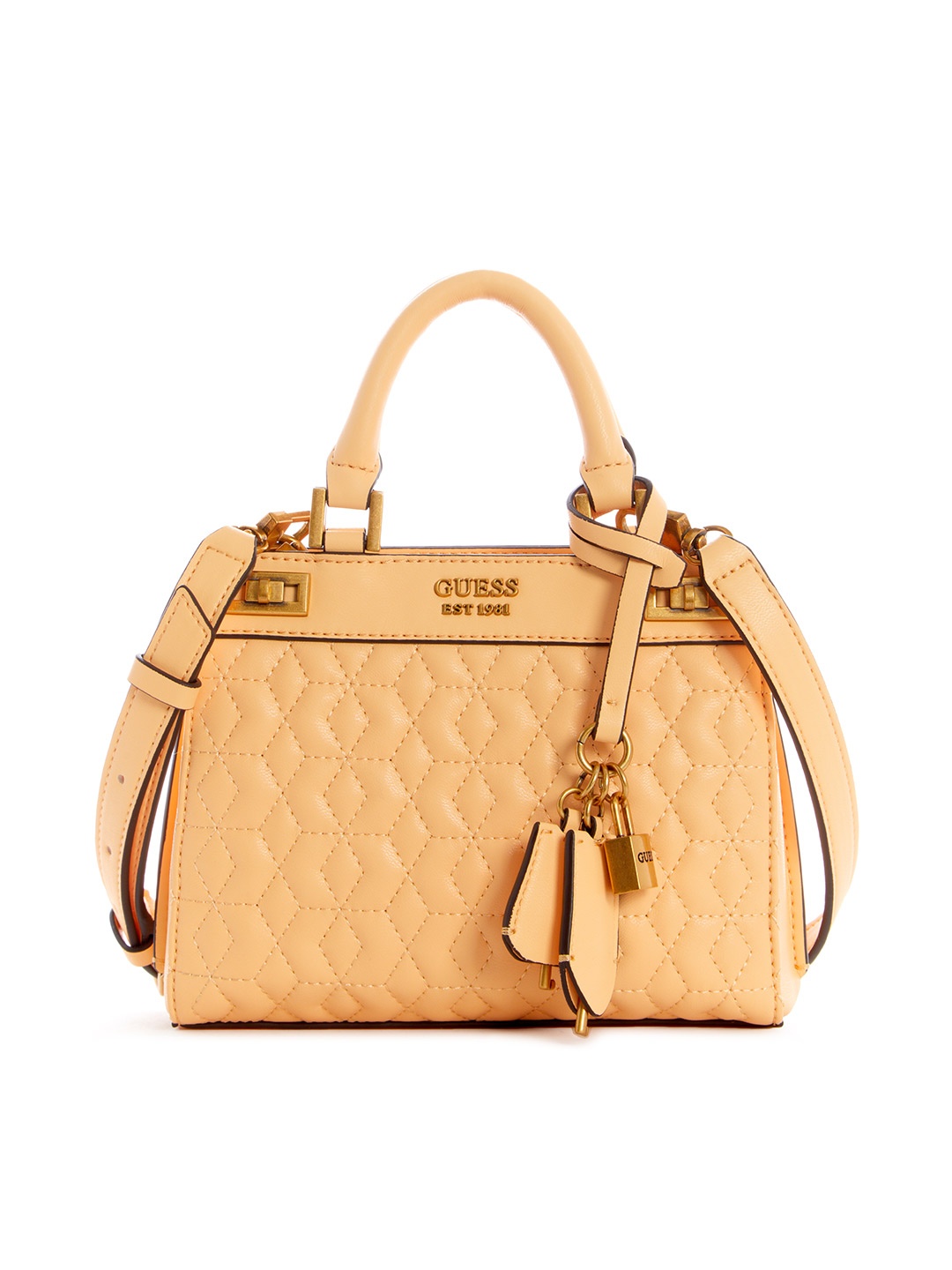 

GUESS Structured Satchel with Quilted, Beige
