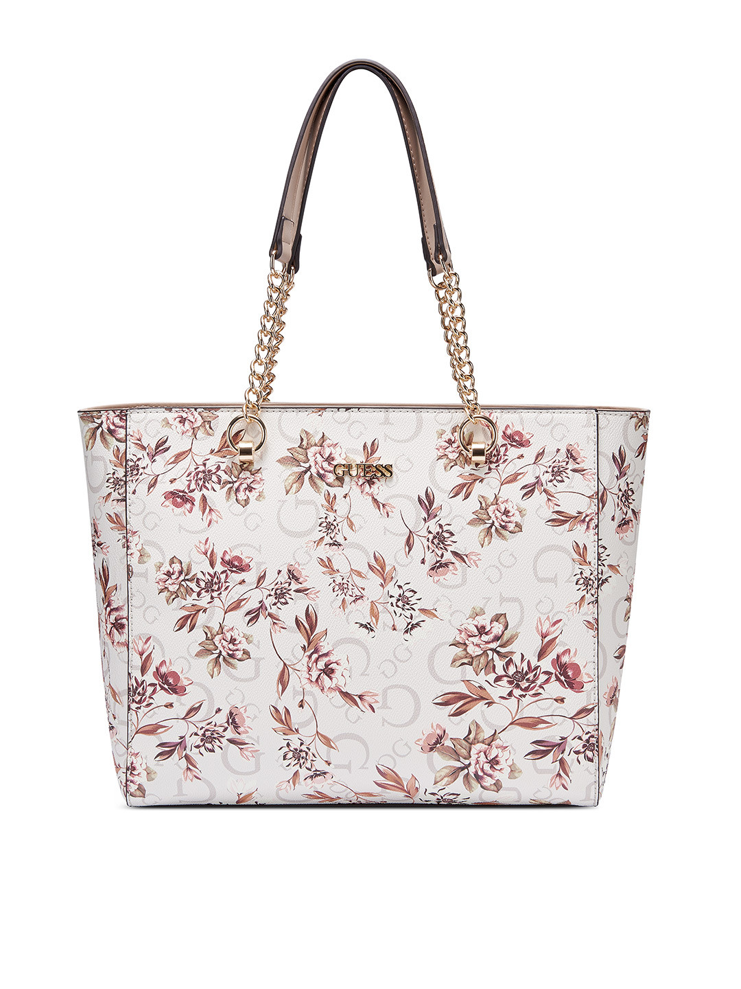 

GUESS Floral Printed Structured Shoulder Bag, Off white
