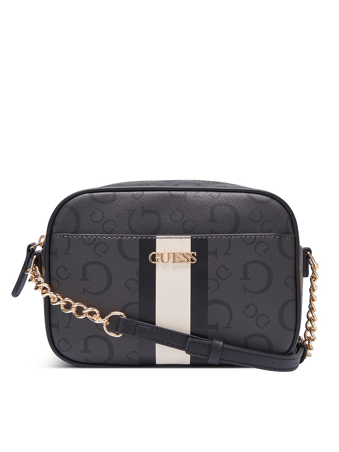

GUESS Brand Logo Printed Structured Sling Bag, Charcoal