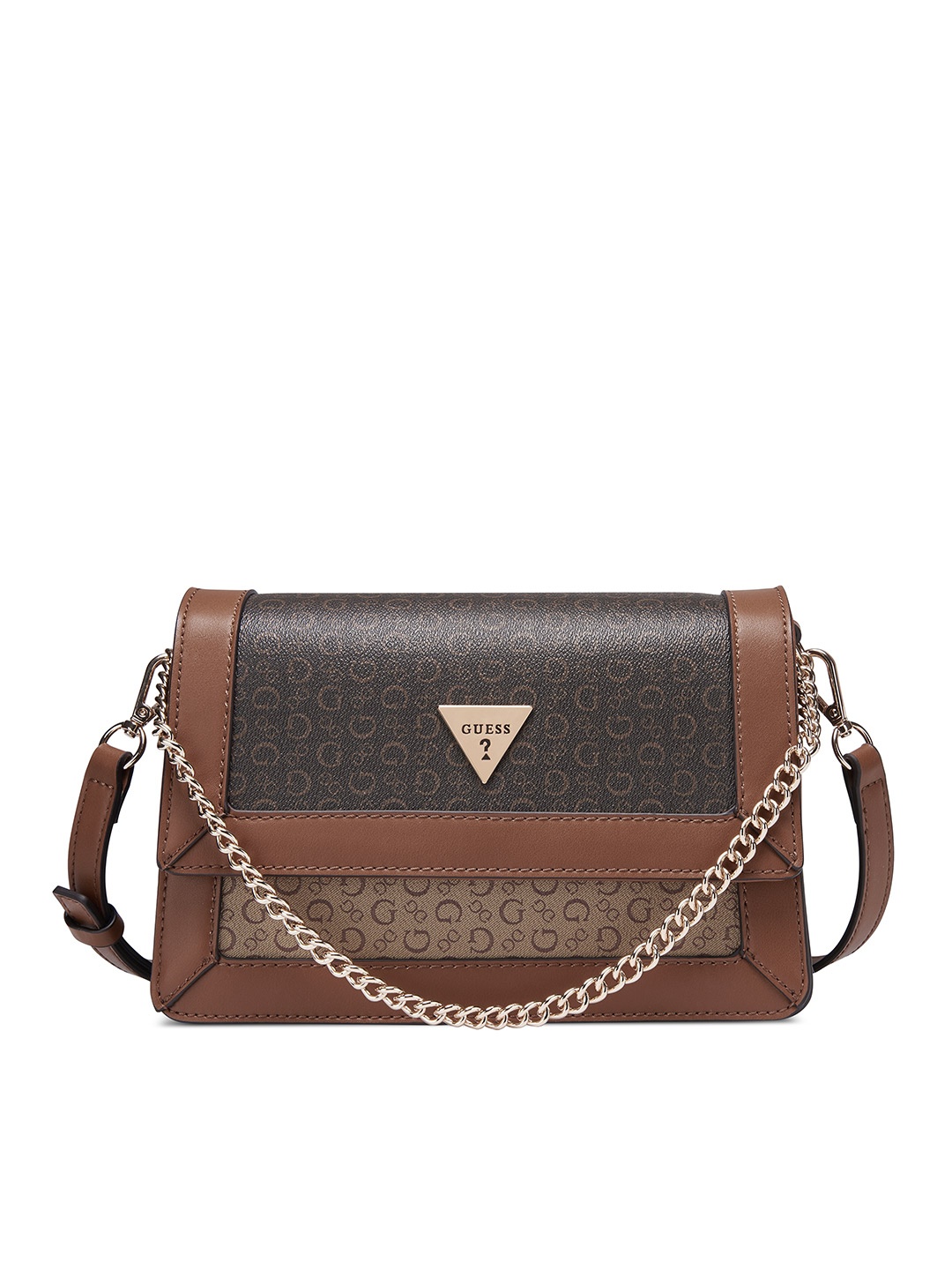

GUESS Brand Logo Printed Structured Shoulder Bag, Brown