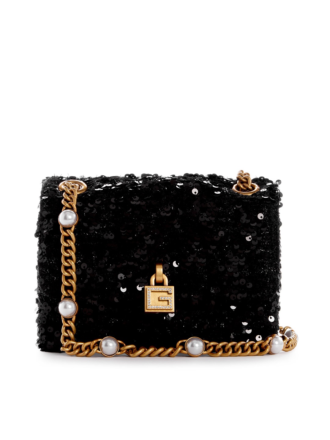 

GUESS Sequinned Embellished Structured Party Shoulder Bag, Black