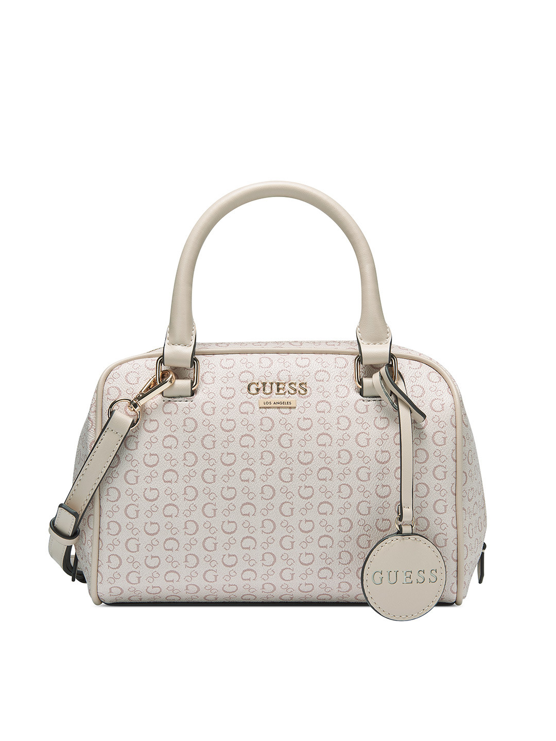 

GUESS Brand Logo Printed Structured Handheld Bag, Pink