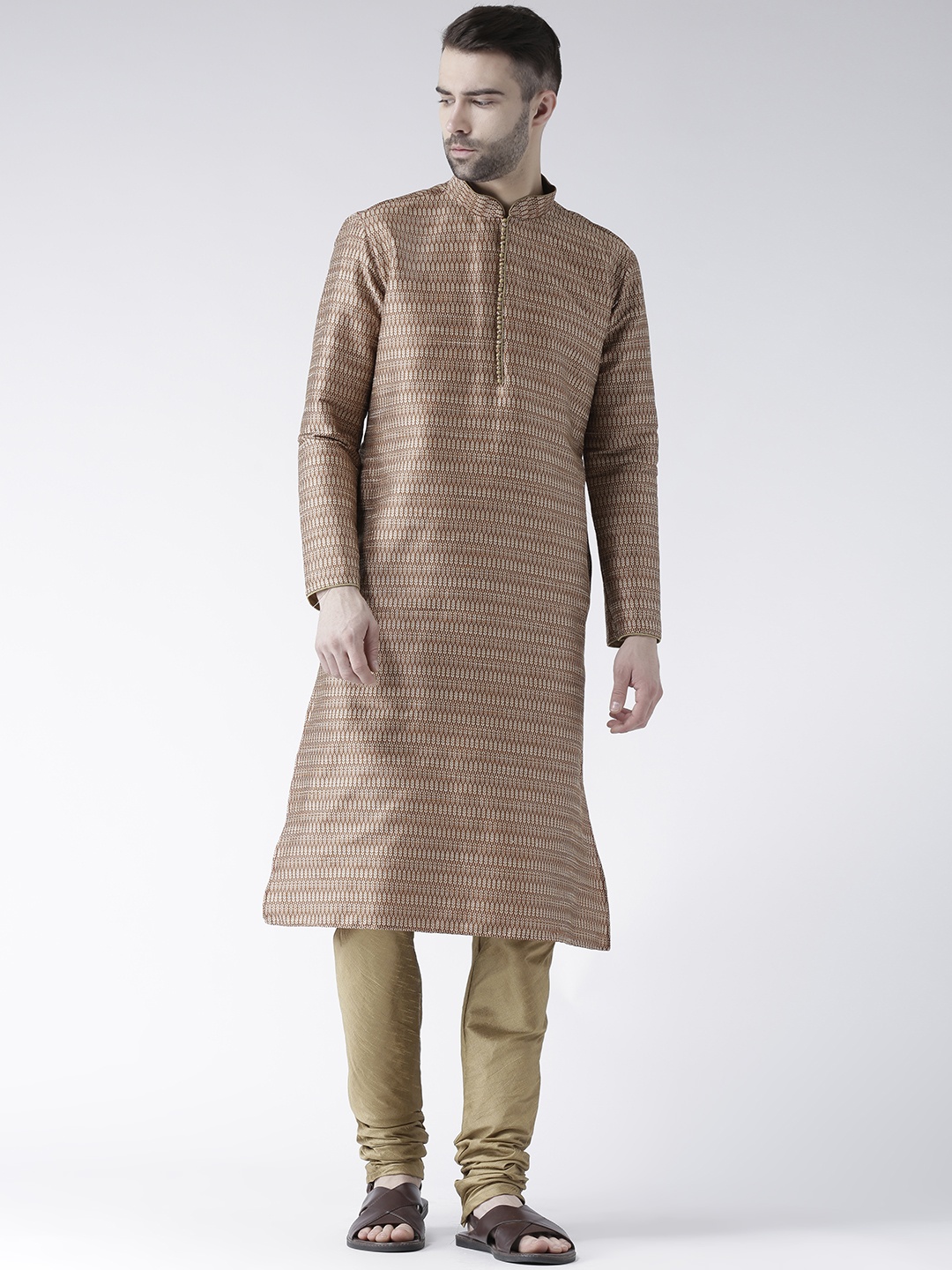 

DEYANN Men Copper-Toned & Beige Self-Design Kurta with Churidar