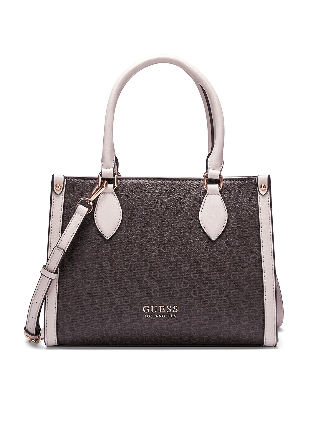 

GUESS Brand Logo Printed Structured Sling Bag, Brown