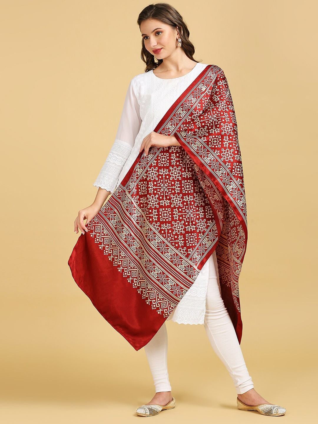 

Dupatta Bazaar Ethnic Motifs Printed Block Print Dupatta, Maroon