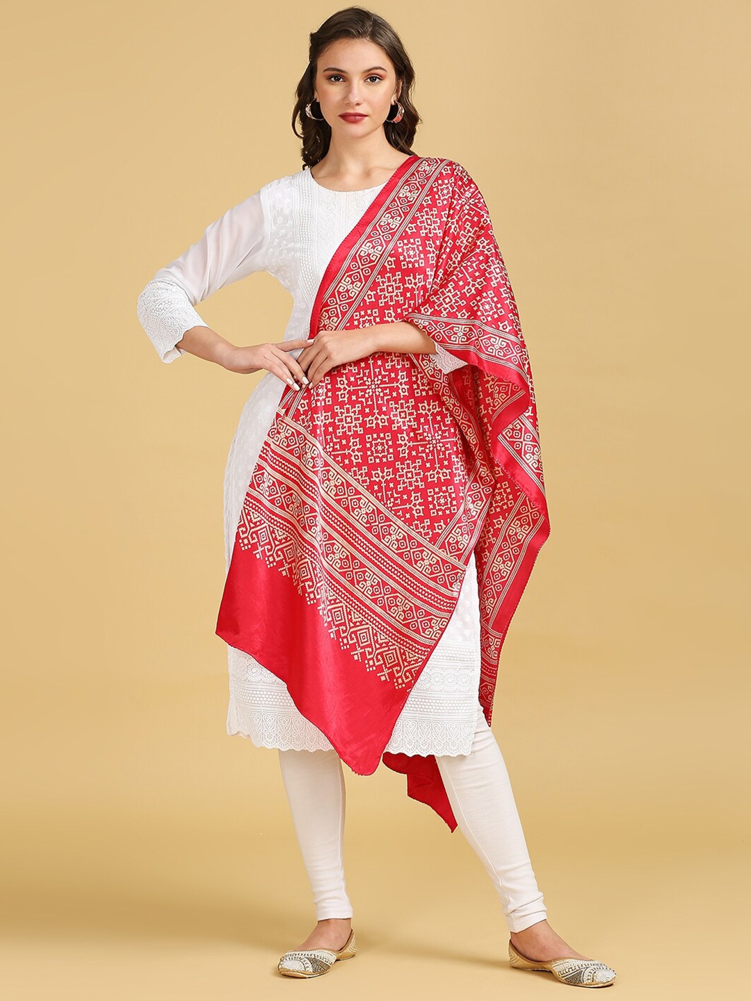 

Dupatta Bazaar Floral Block Print Dupatta, Pink