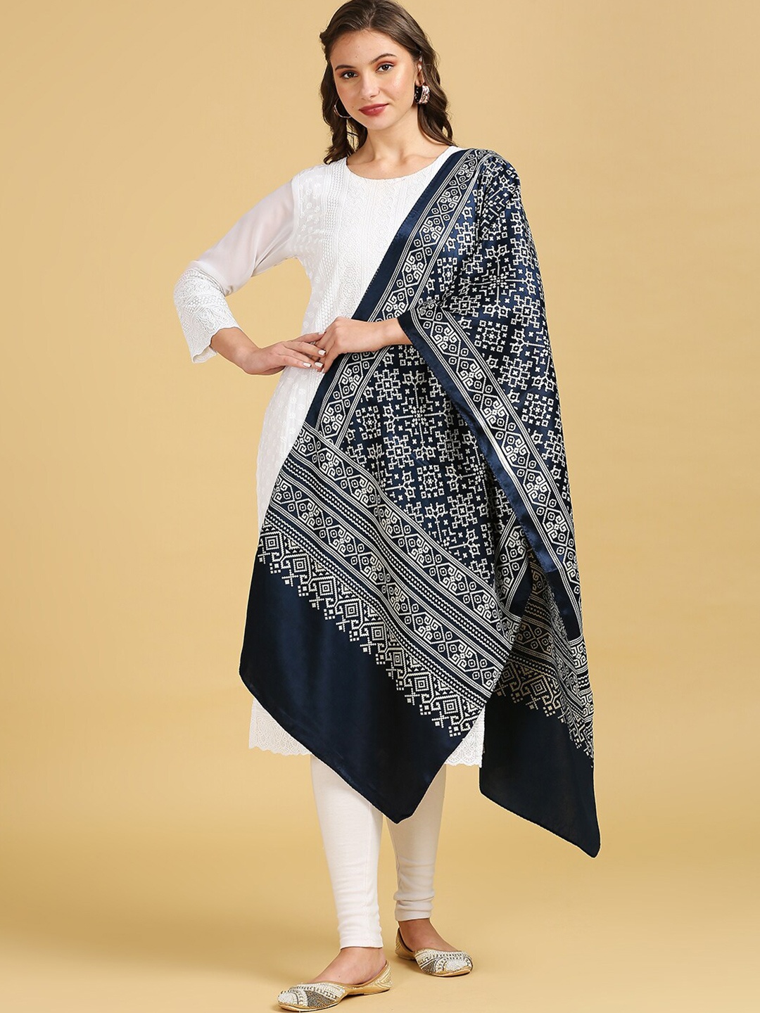 

Dupatta Bazaar Ethnic Motifs Printed Block Print Dupatta, Navy blue