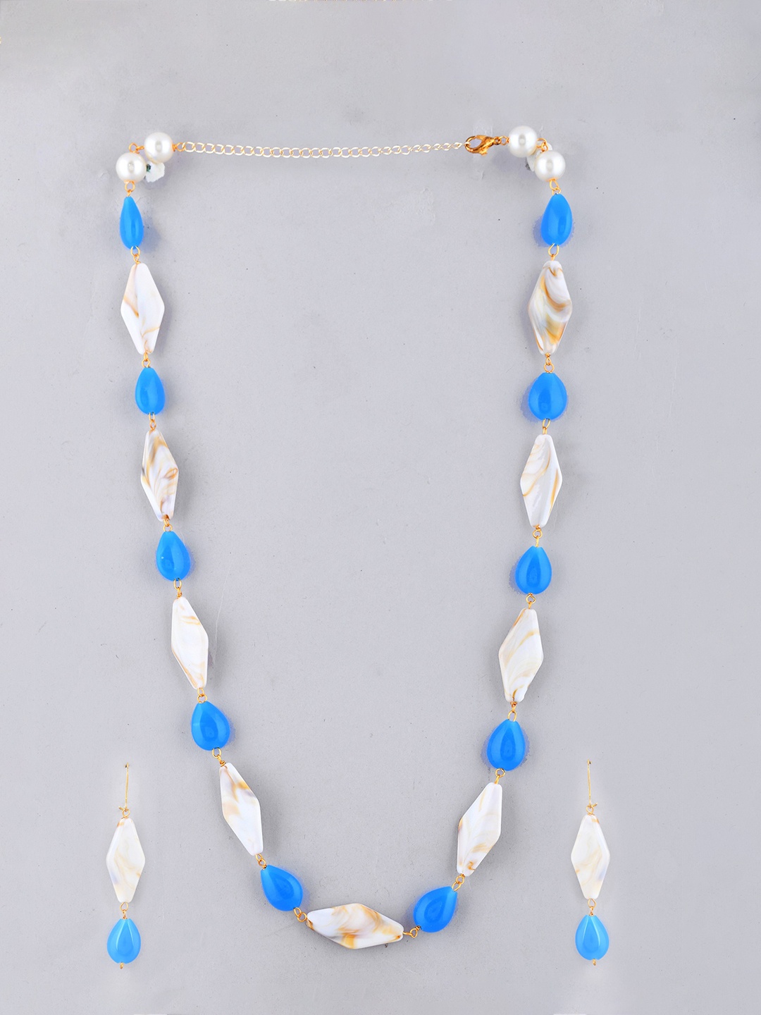 

VOJ Beaded Brass Necklace and Earrings, Turquoise blue