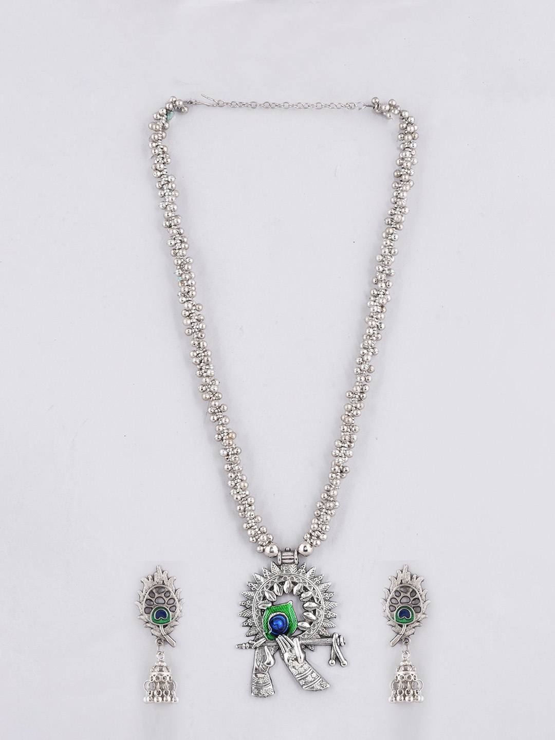 

VOJ Silver Plated Beaded Oxidised Jewellery Set