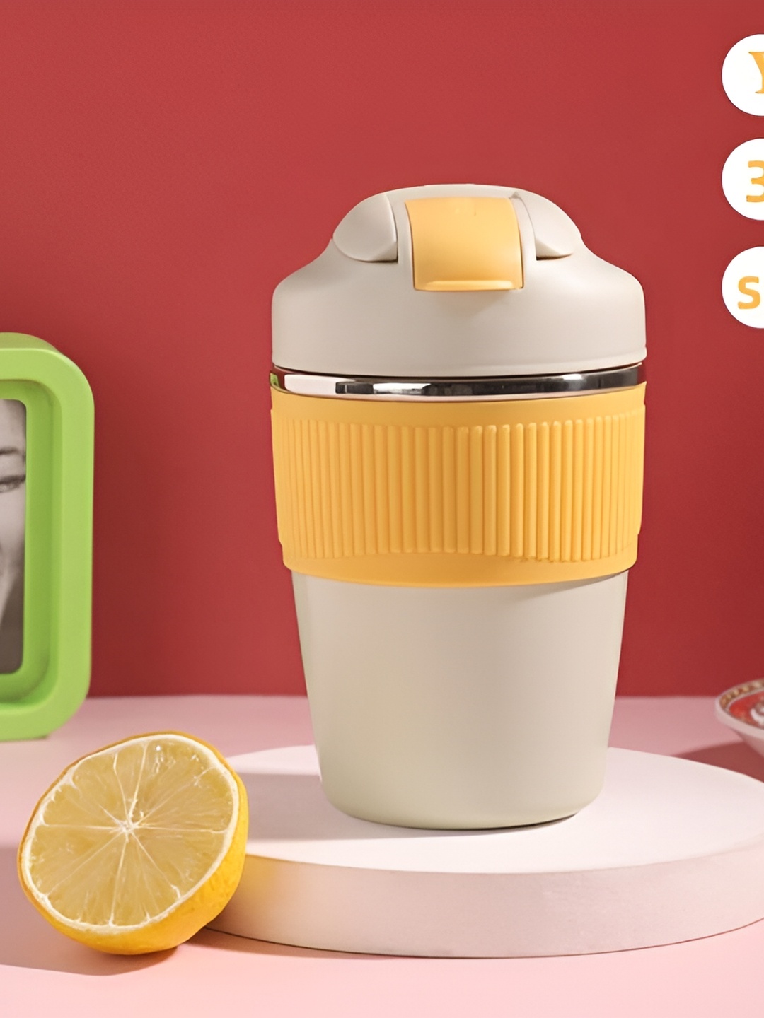 Wosta Yellow & Beige Stainless Steel Core Solid Matte Coffee mug 350ML