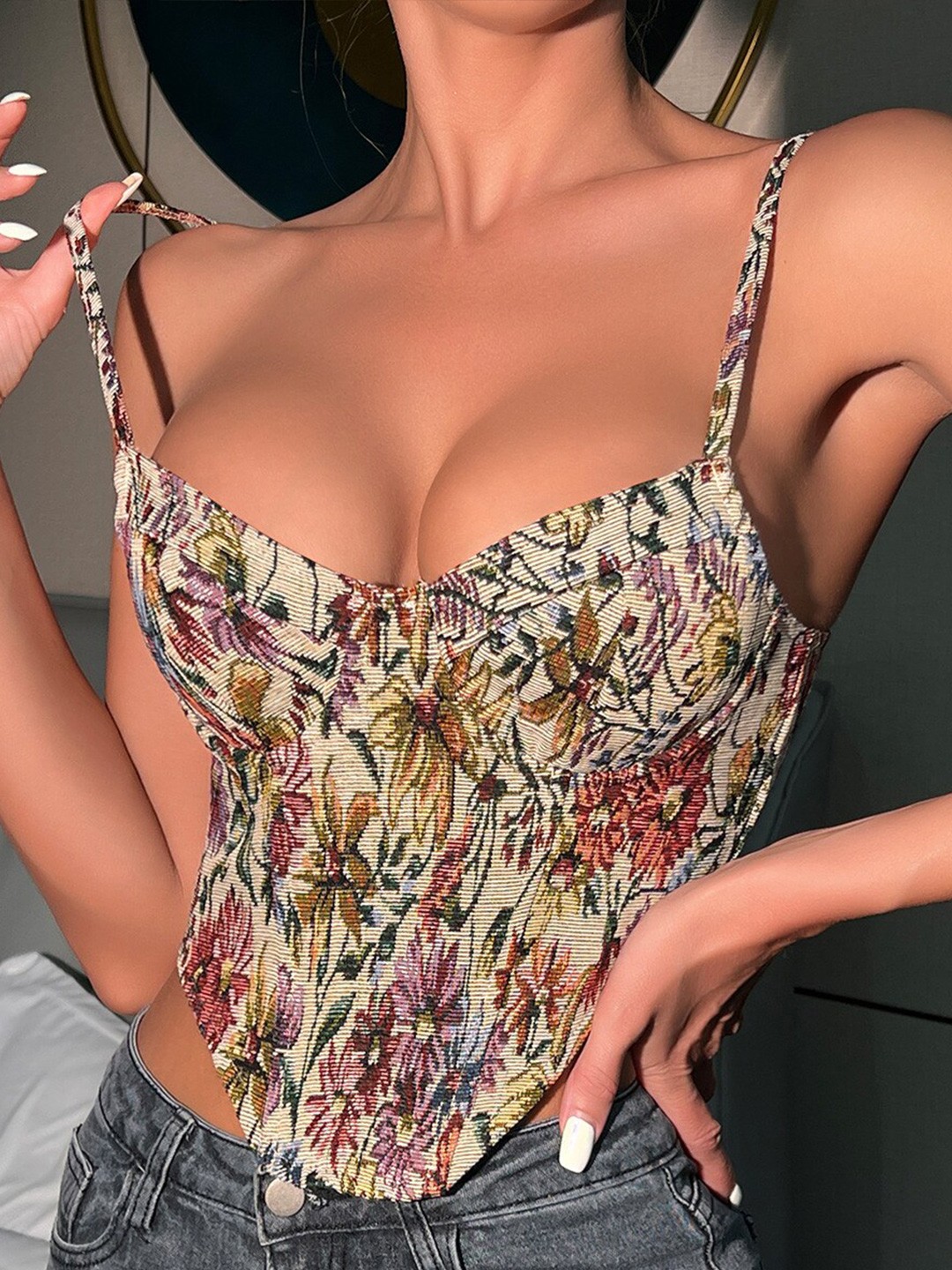 

StyleCast Printed Corset Top, Beige