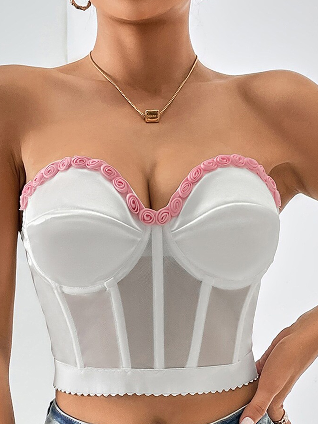 

StyleCast White Strapless Corset Fitted Crop Top