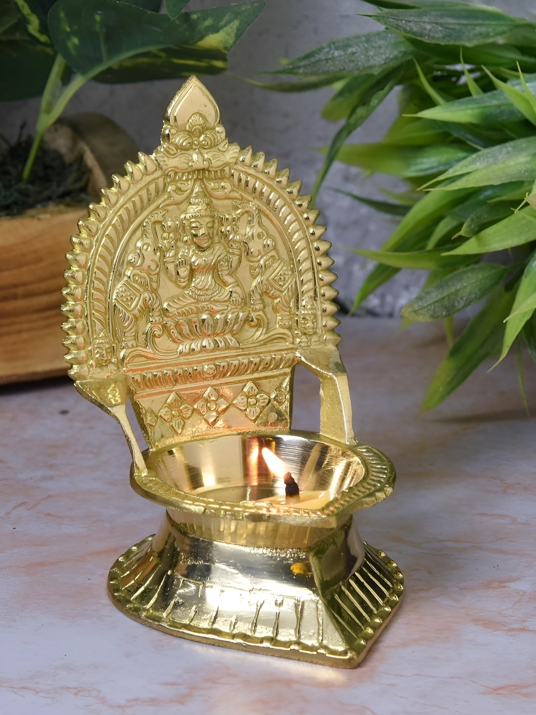 

Bhimonee Decor Aarti Gold Toned Laxmi Diya Brass Pooja Essentials