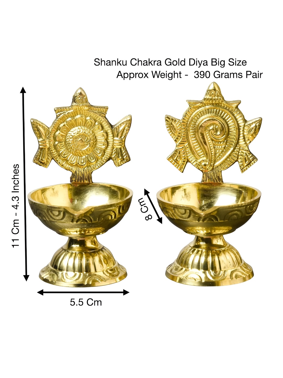 

Bhimonee Decor Aarti 2Pcs Gold Toned Shanku Chakra Diya Pooja Essentials
