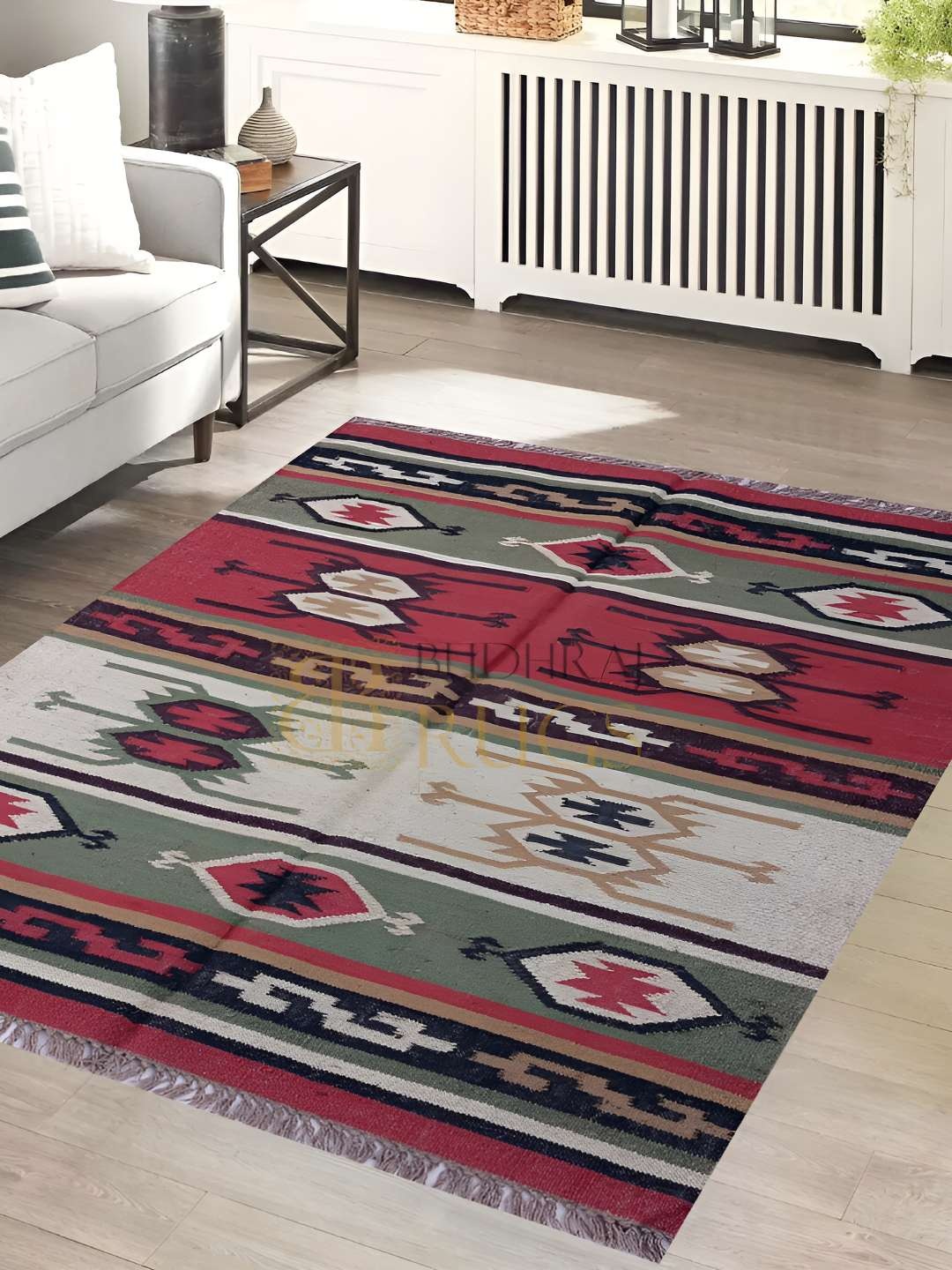 

Budhrajrugs Maroon & Beige Geometric Reversible Rectangle Dhurrie