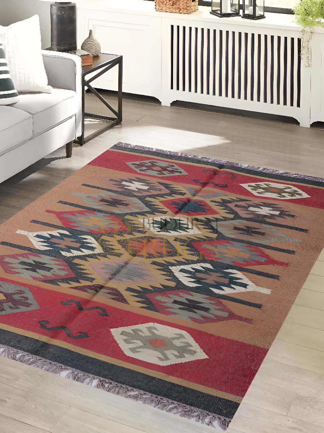 

Budhrajrugs Maroon & Brown Geometric Rectangle Wool jute Dhurrie