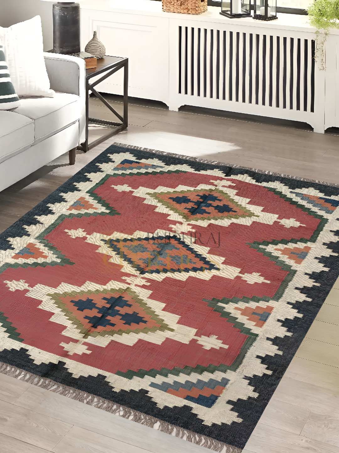 

Budhrajrugs Maroon & Black Geometric Wool Jute Rectangle Dhurrie