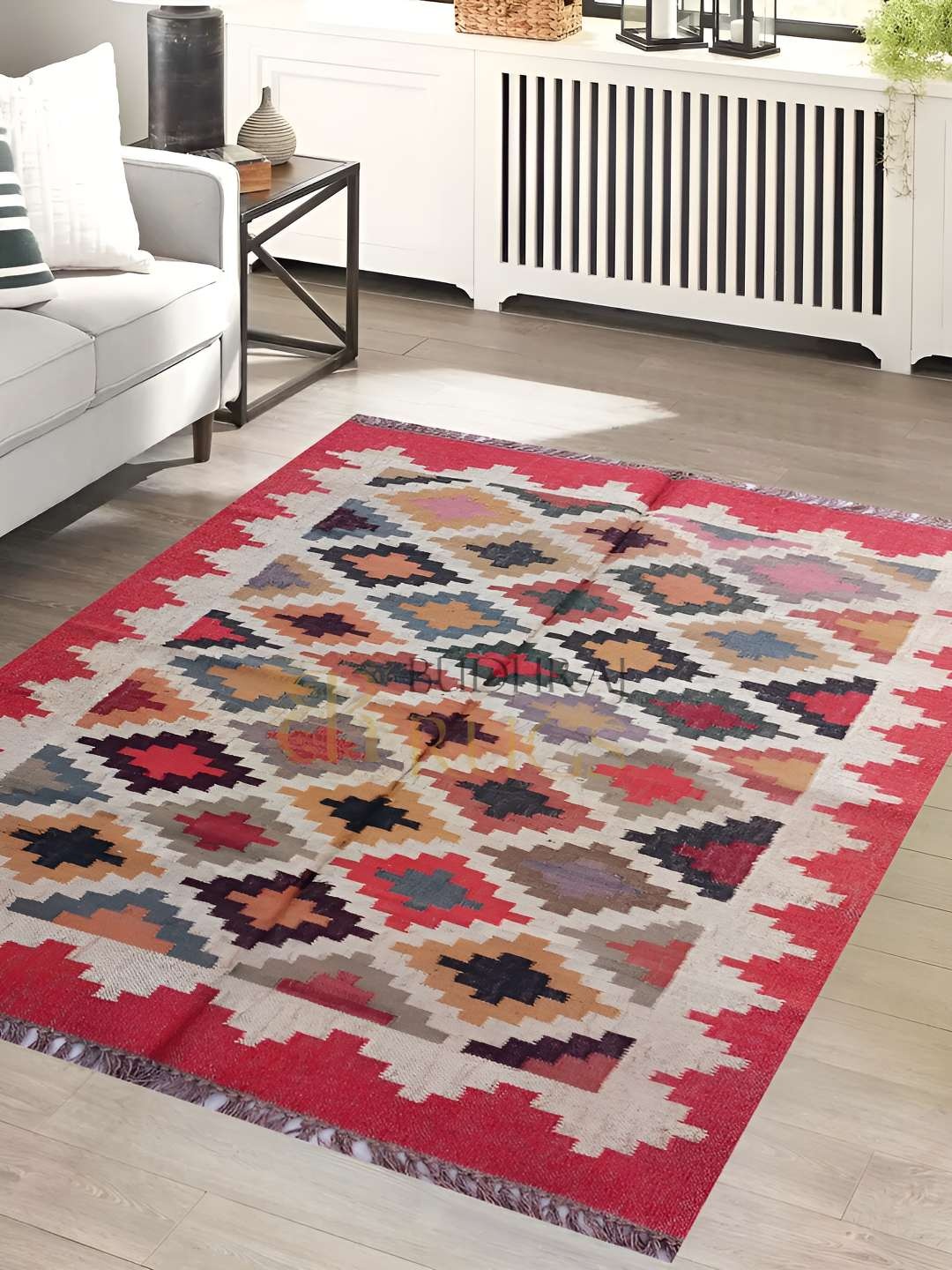 

Budhrajrugs Maroon & Beige Geometric Reversible Rectangle Dhurrie