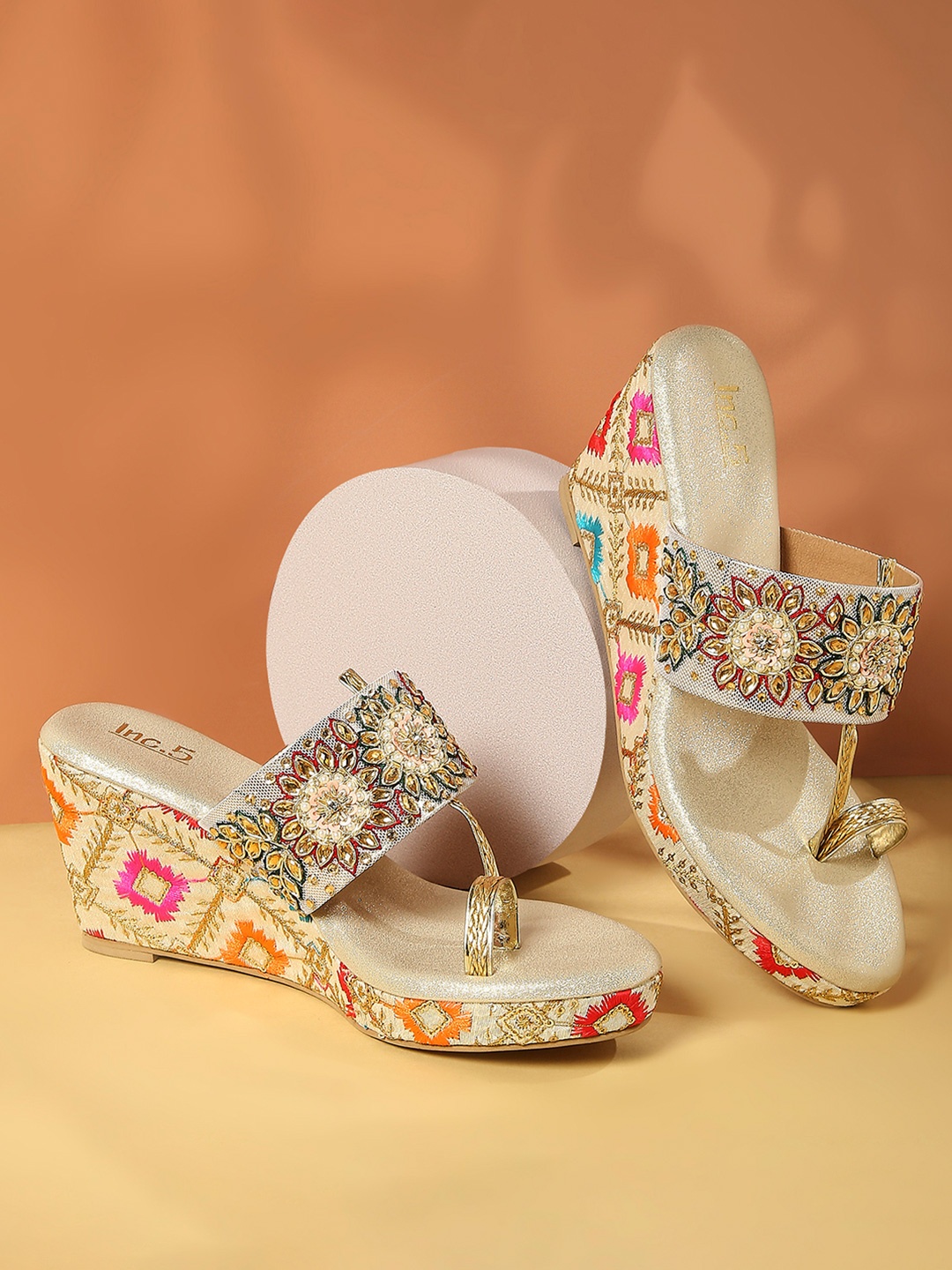 

Inc 5 Ethnic Embellished Wedge Heels, Gold