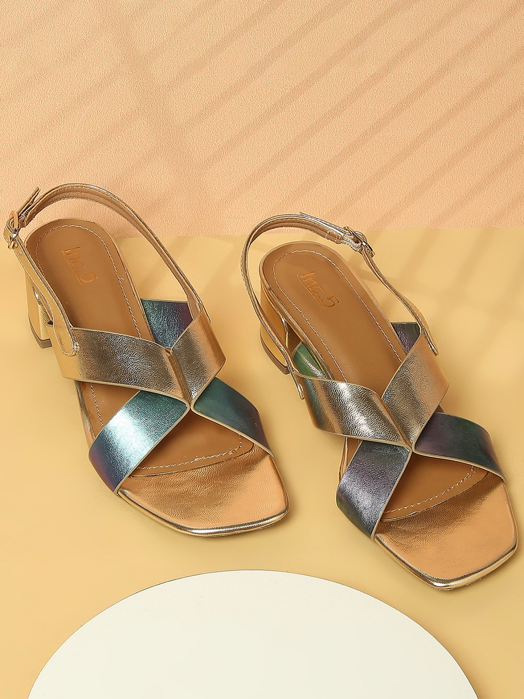 

Inc 5 Colourblocked Block Heels With Backstrap, Gold