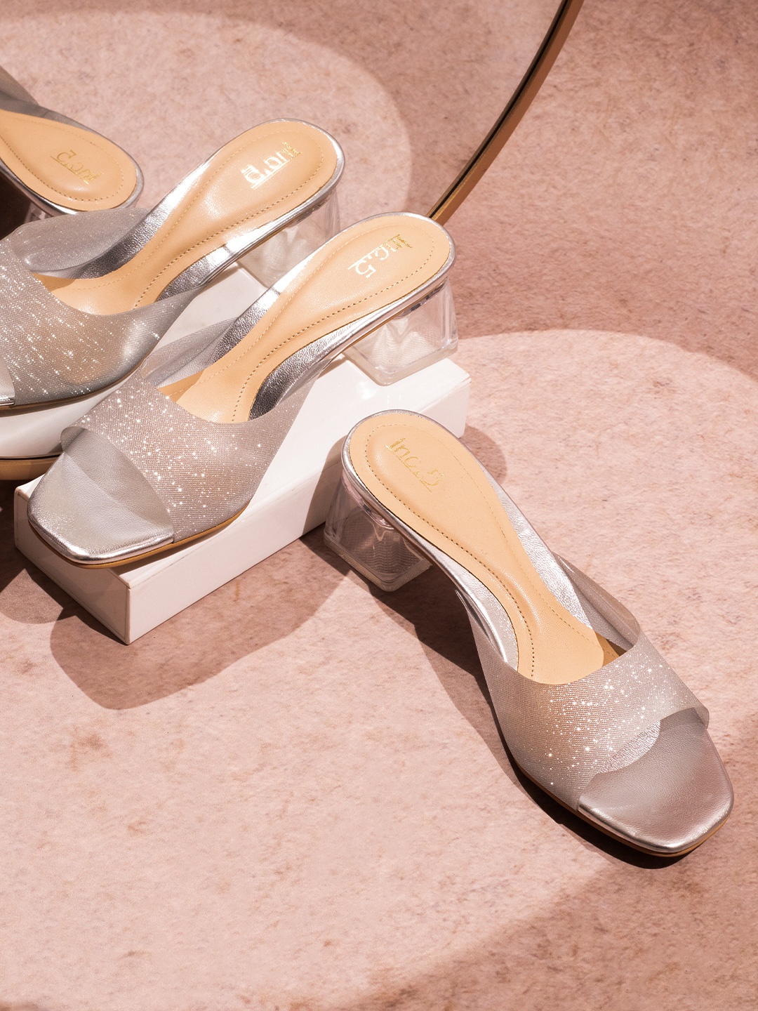 

Inc 5 Embellished Block Heels, Silver