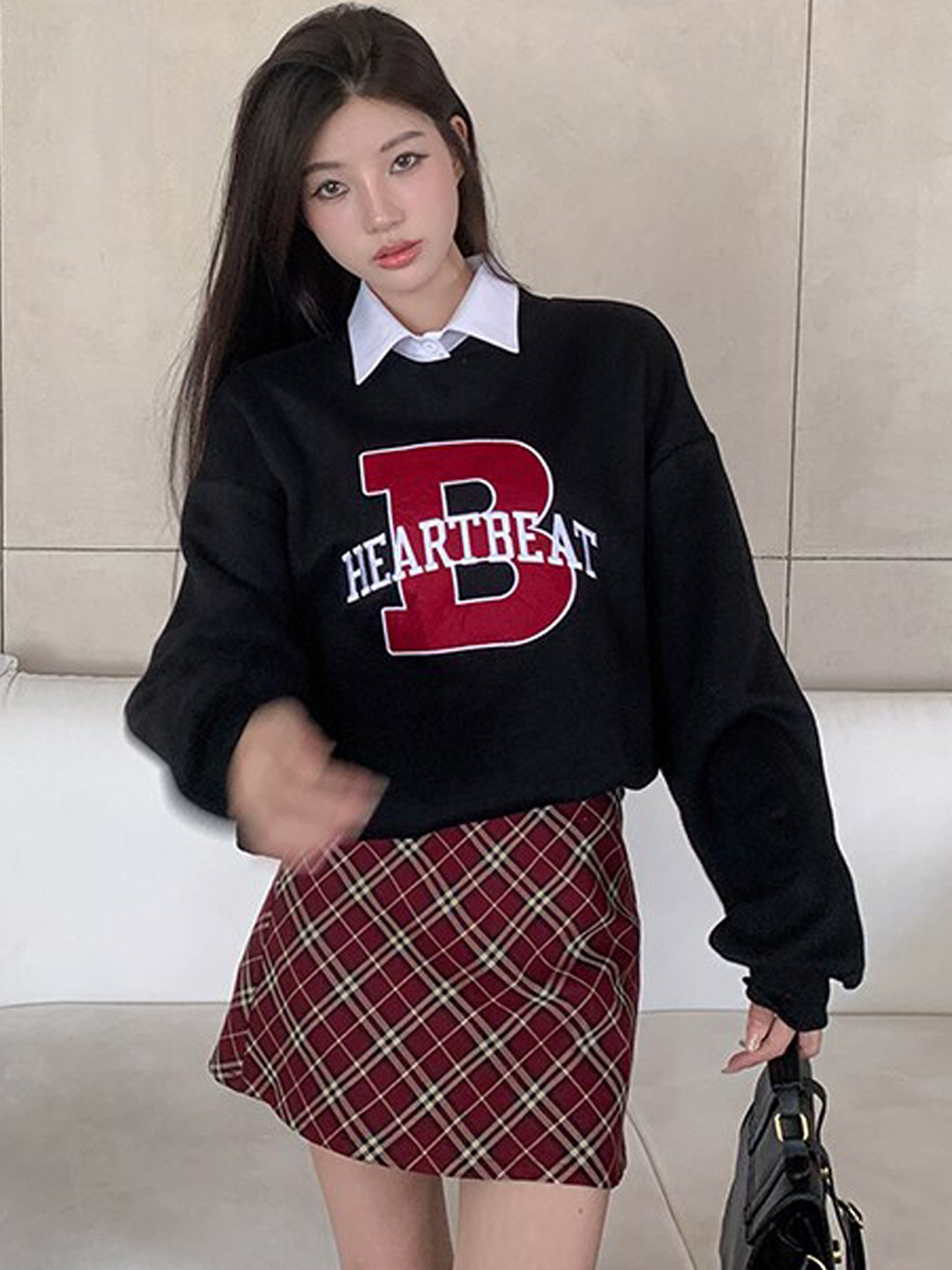

StyleCast Black Checked High-Rise A-line Mini Skirt