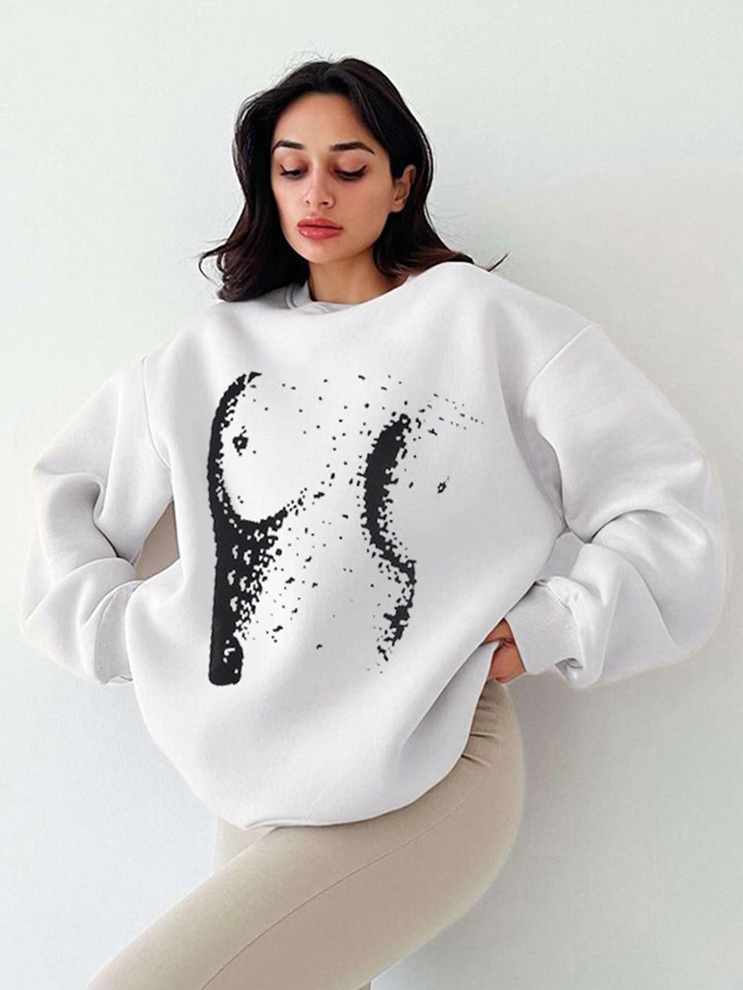 

StyleCast White Abstract Printed Sweatshirt