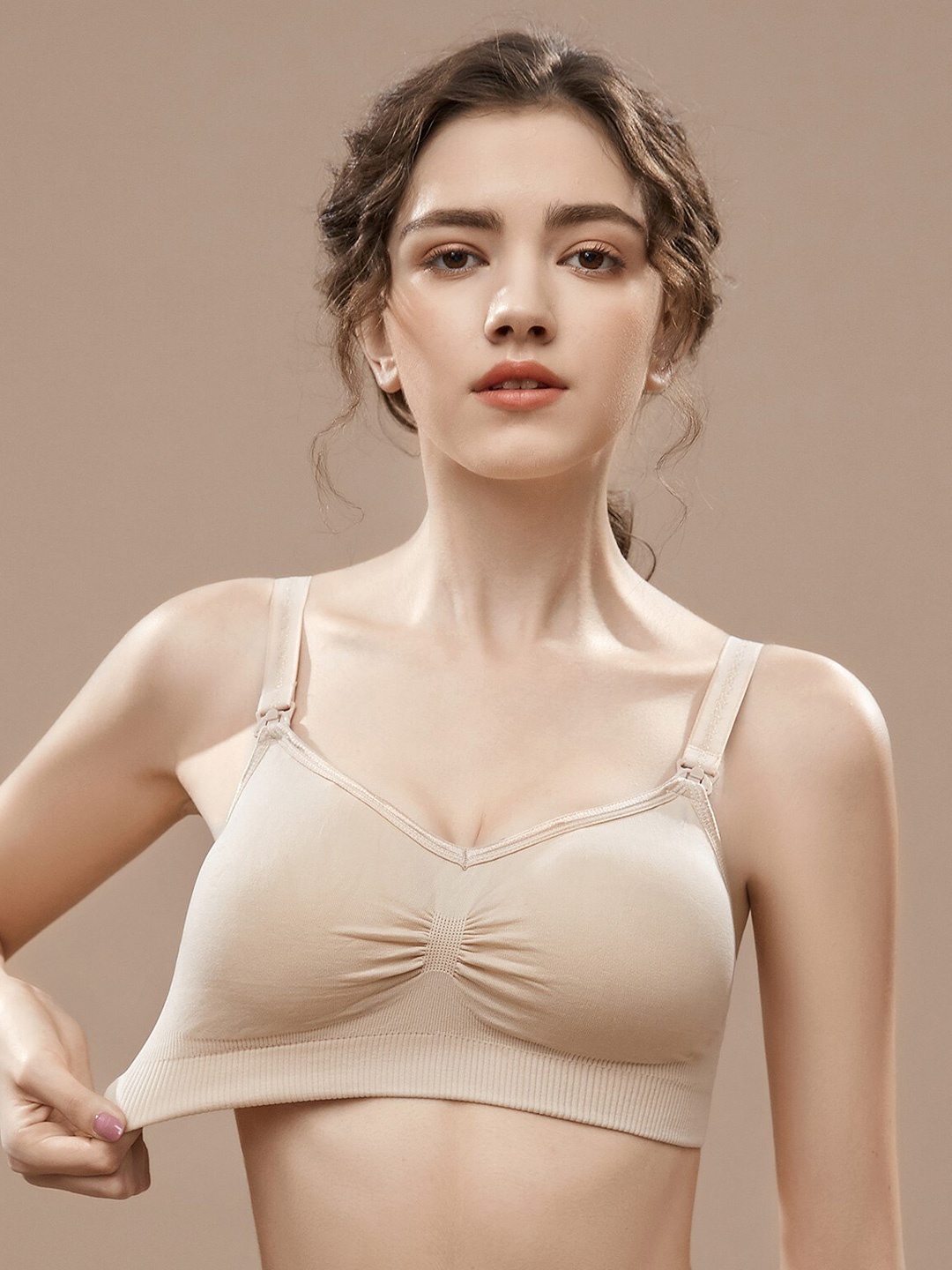 

PLUMBURY Full Coverage Removable Padding All Day Comfort Maternity Bra, Beige