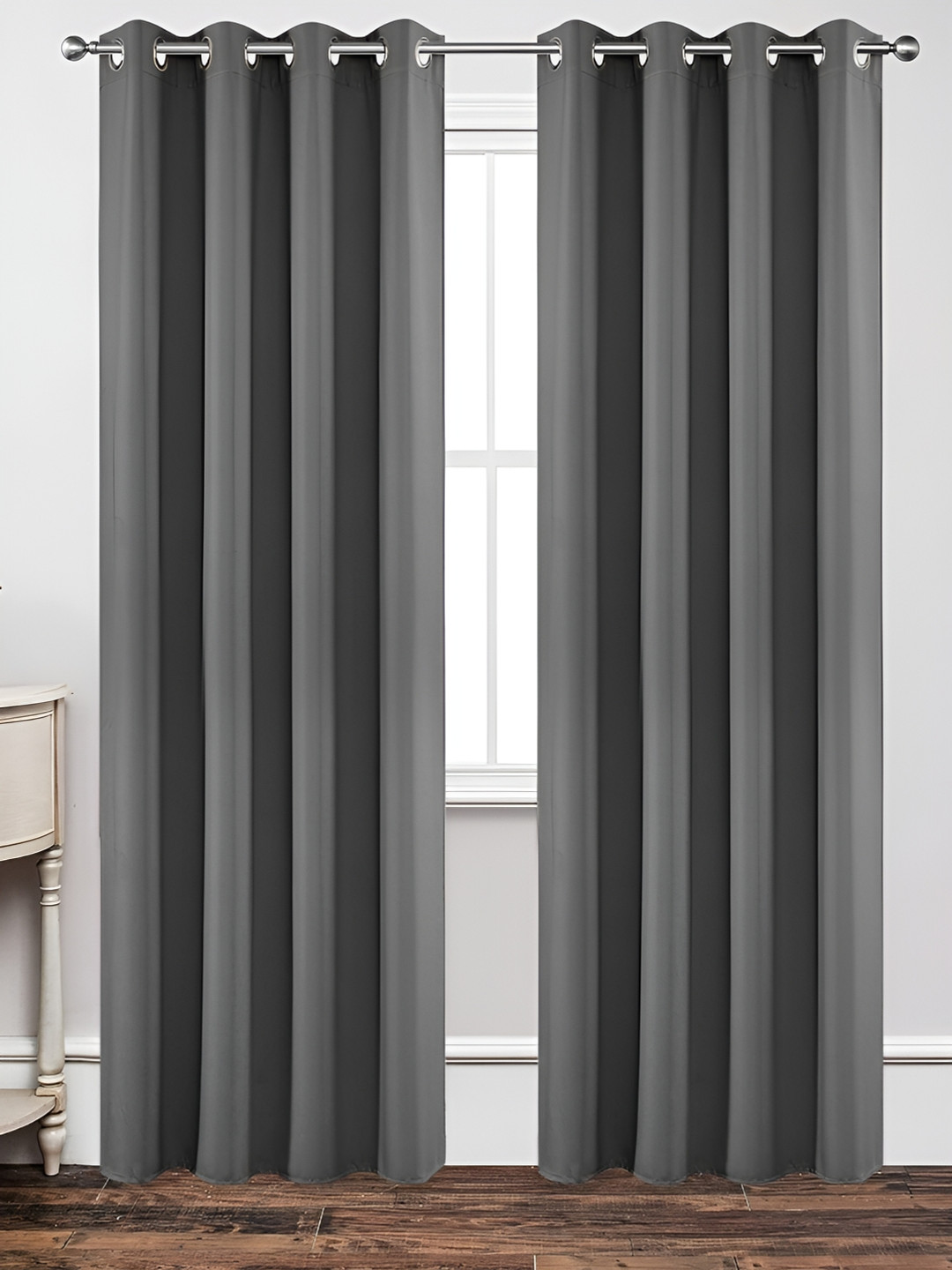 

stuffique Grey 2 Pieces Black Out Door Curtains