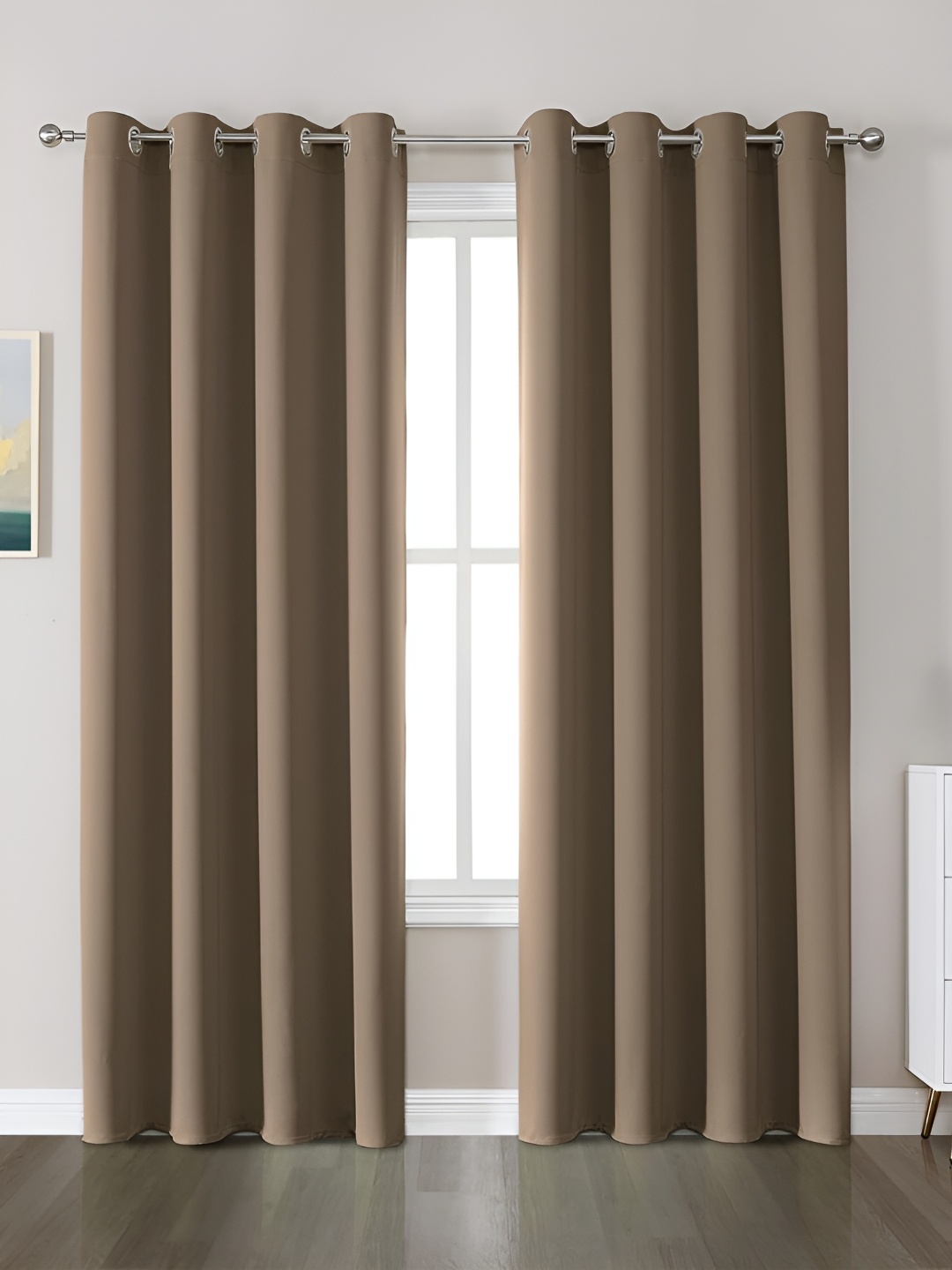 

stuffique Camel Brown 2 Pieces Black Out Window Curtains