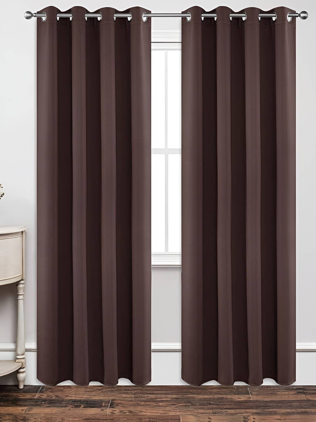 

stuffique Brown 2 Pieces Black Out Window Curtains