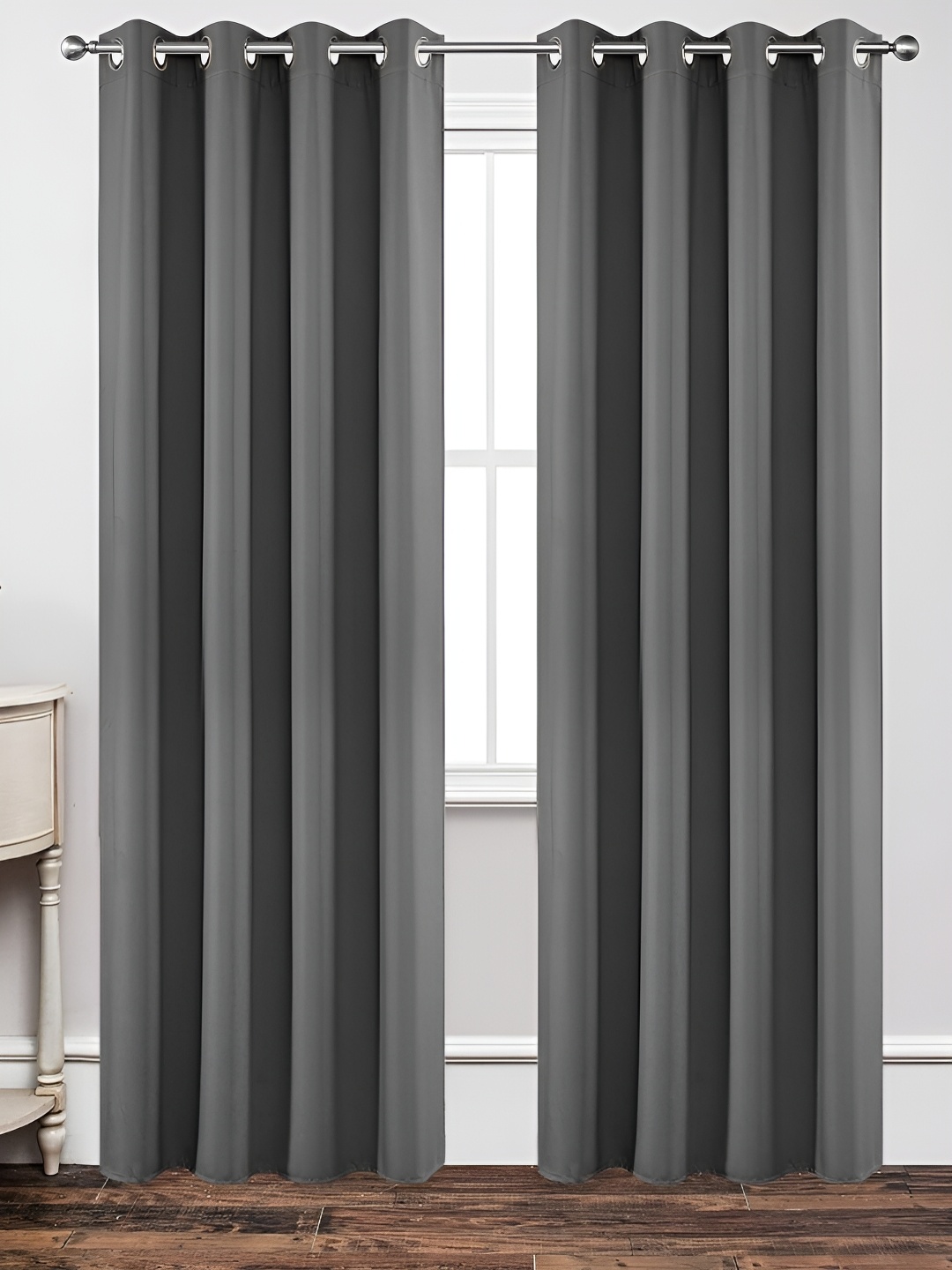 

stuffique Grey 2 Pieces Black Out Window Curtains