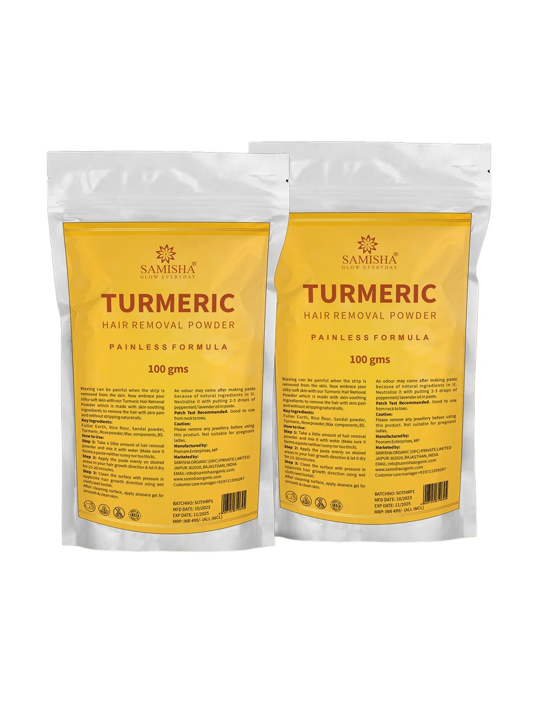 

SAMISHA 2-Pcs Turmeric Painless Hair Removal Powder - 100g Each, Multi