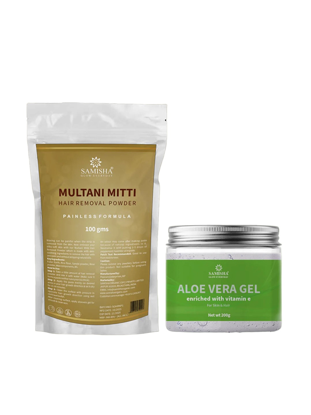 

SAMISHA 2-Pcs Hair Removal Powder & Aloe Vera Gel Combo, Multi
