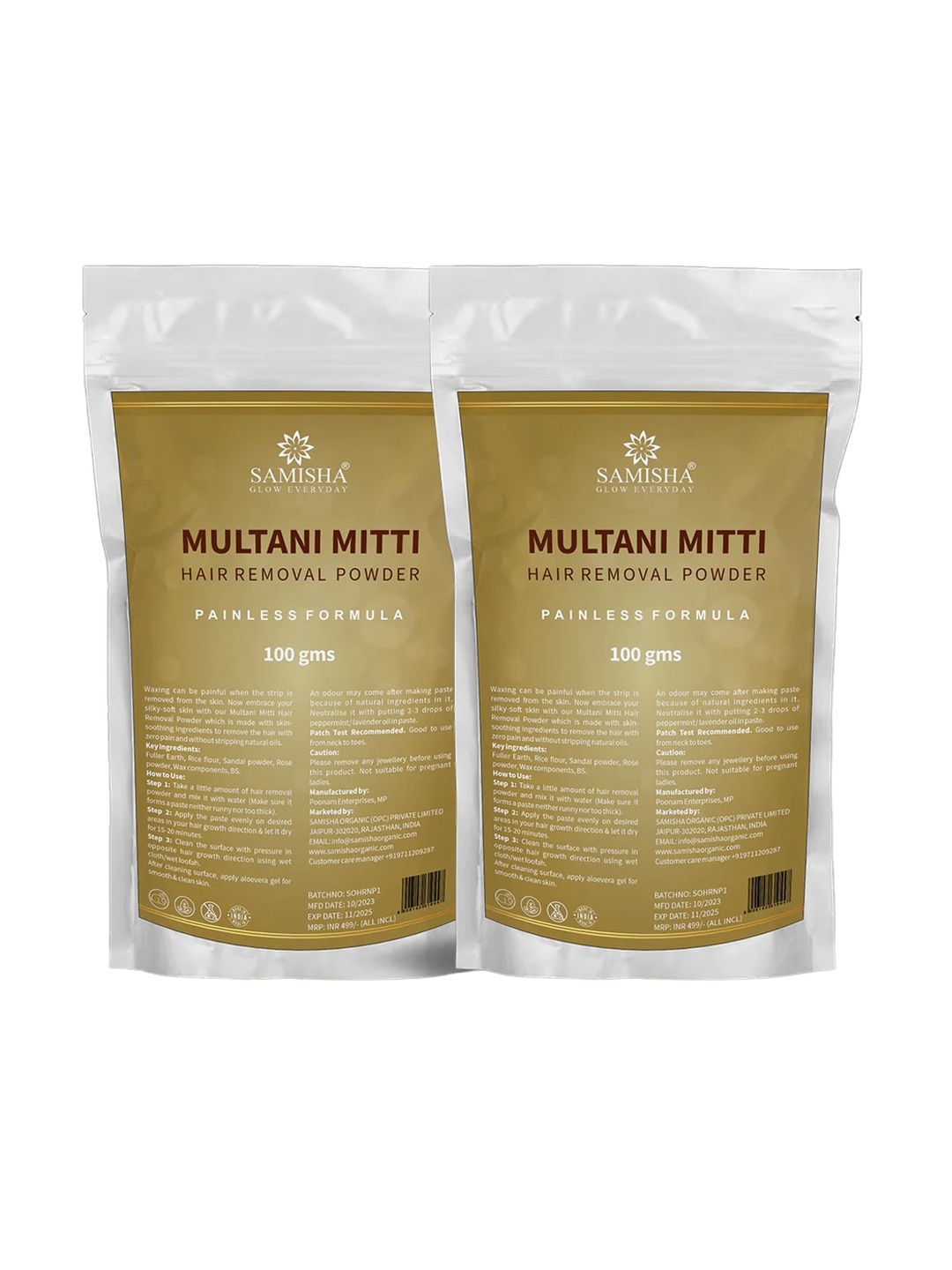 

SAMISHA 2-Pcs Multani Mitti Painless Hair Removal Powder - 100g Each, Multi