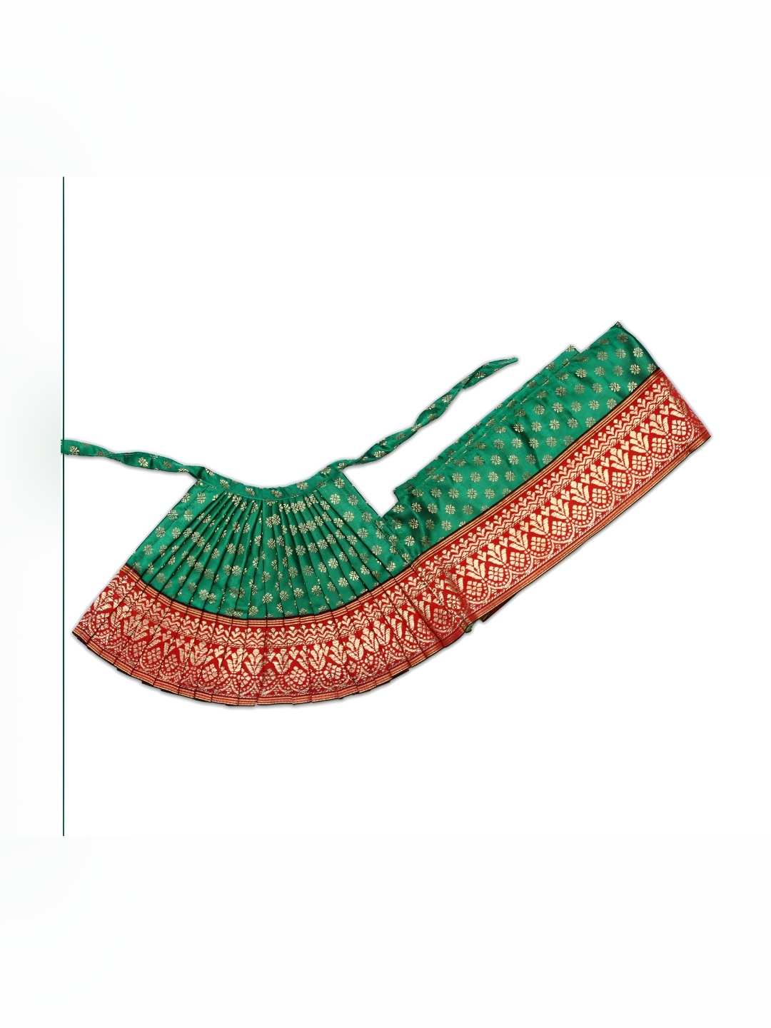 

VEDIC VAANI Poshak Green & Red Printed Navratri Silk Traditional Dress