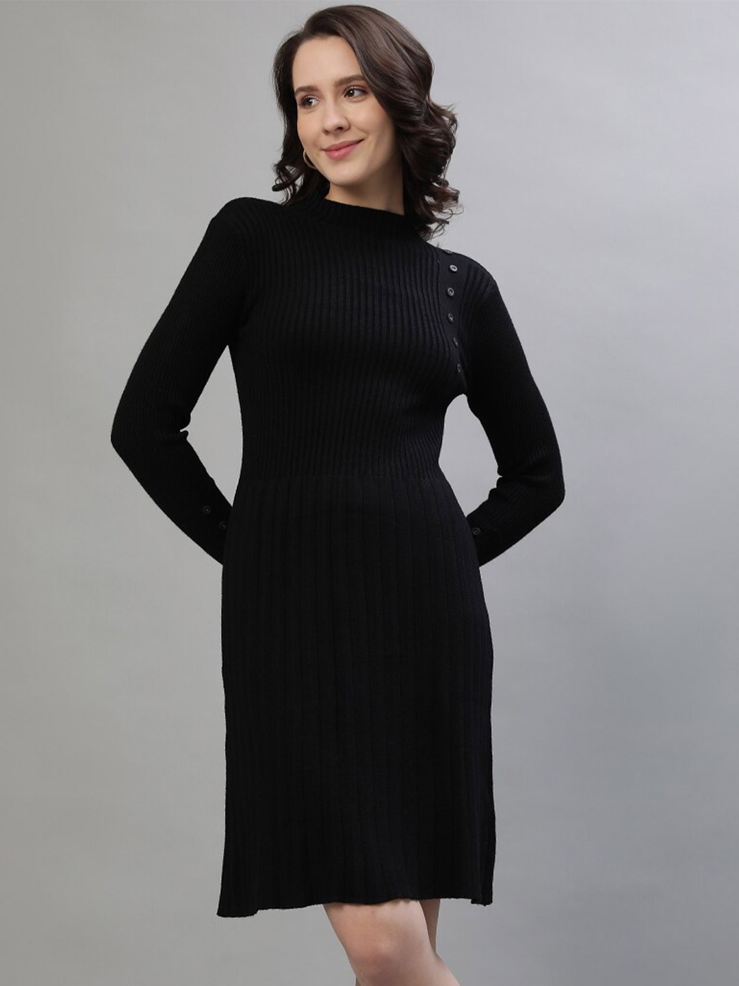 

Iconic Ribbed High Neck Jumper Dress, Black
