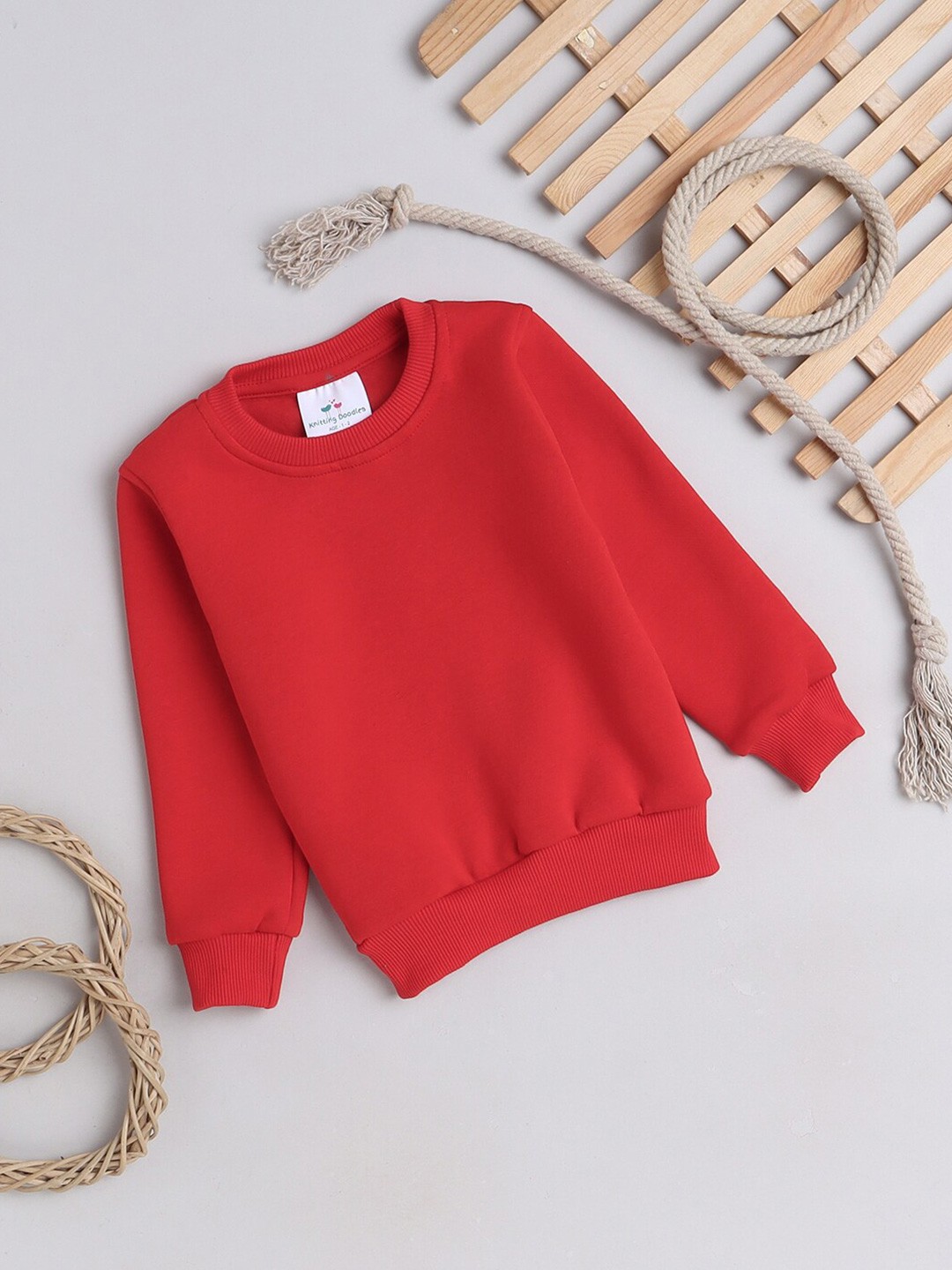 

Knitting Doodles Kids Round Neck Fleece Sweatshirt, Red