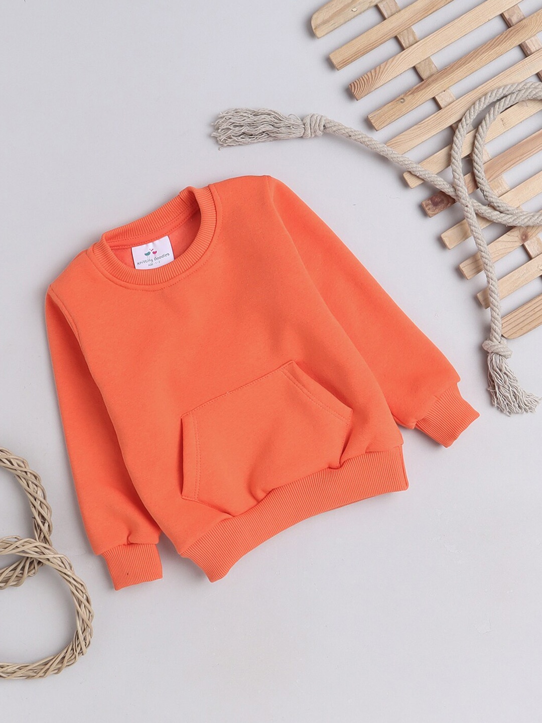 

Knitting Doodles Kids Round Neck Fleece Pullover Sweatshirt, Orange