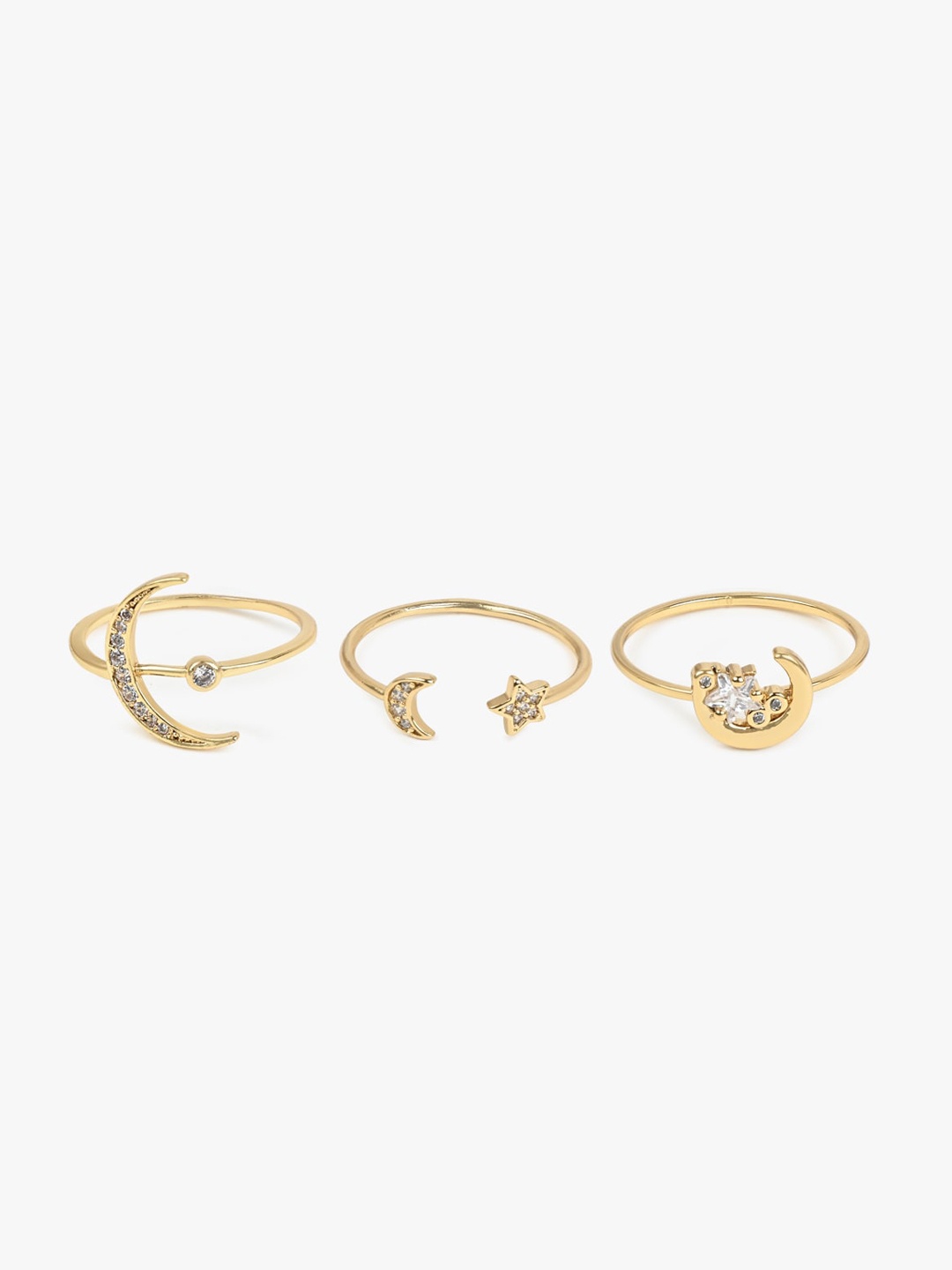 

ALDO Set Of 3 Gold-Plated Star & Moon Designed Stone-Studded Finger Rings